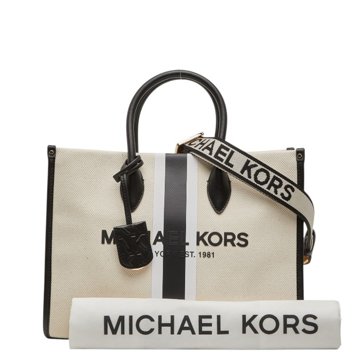 Michael Kors Beige Black Leather Canvas Handbag Shoulder Bag (Pre-Owned)