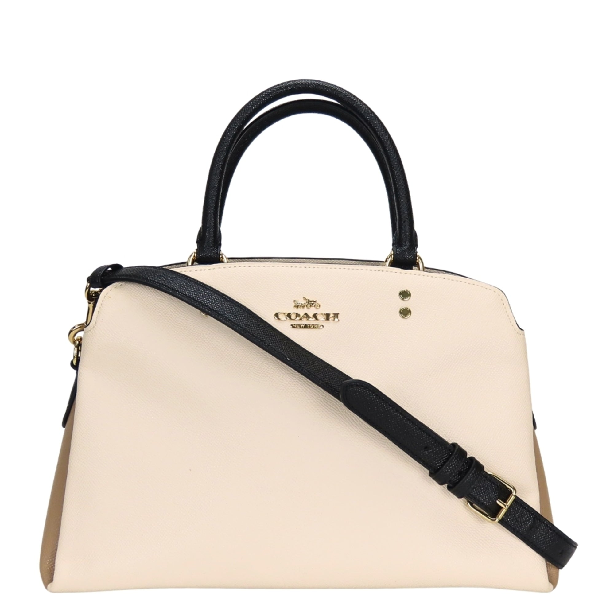 Coach Beige Black Ivory Leather Handbag (Pre-Owned)