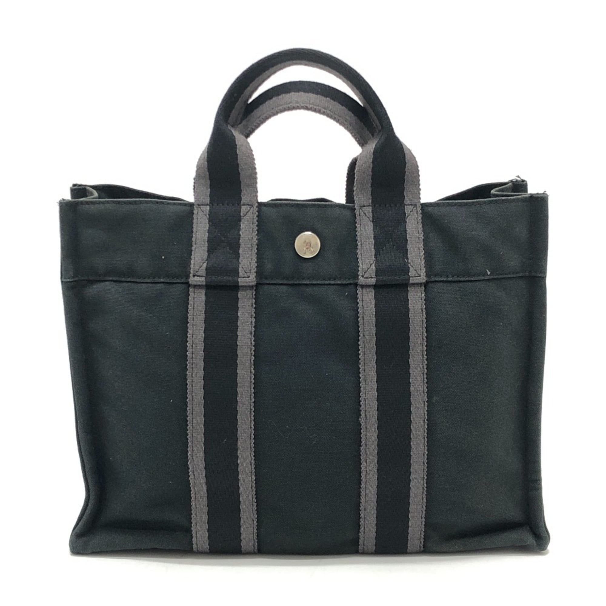 Hermes Black Canvas Handbag Tote Bag (Pre-Owned)