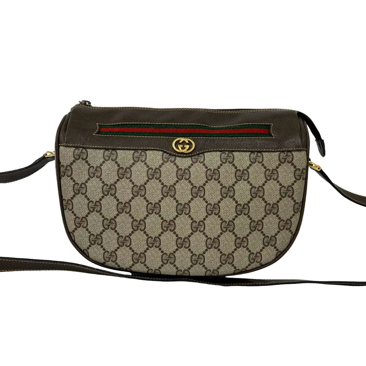 Gucci Brown Green Red Color Leather Pvc Pochette Shoulder Bag (Pre-Owned)