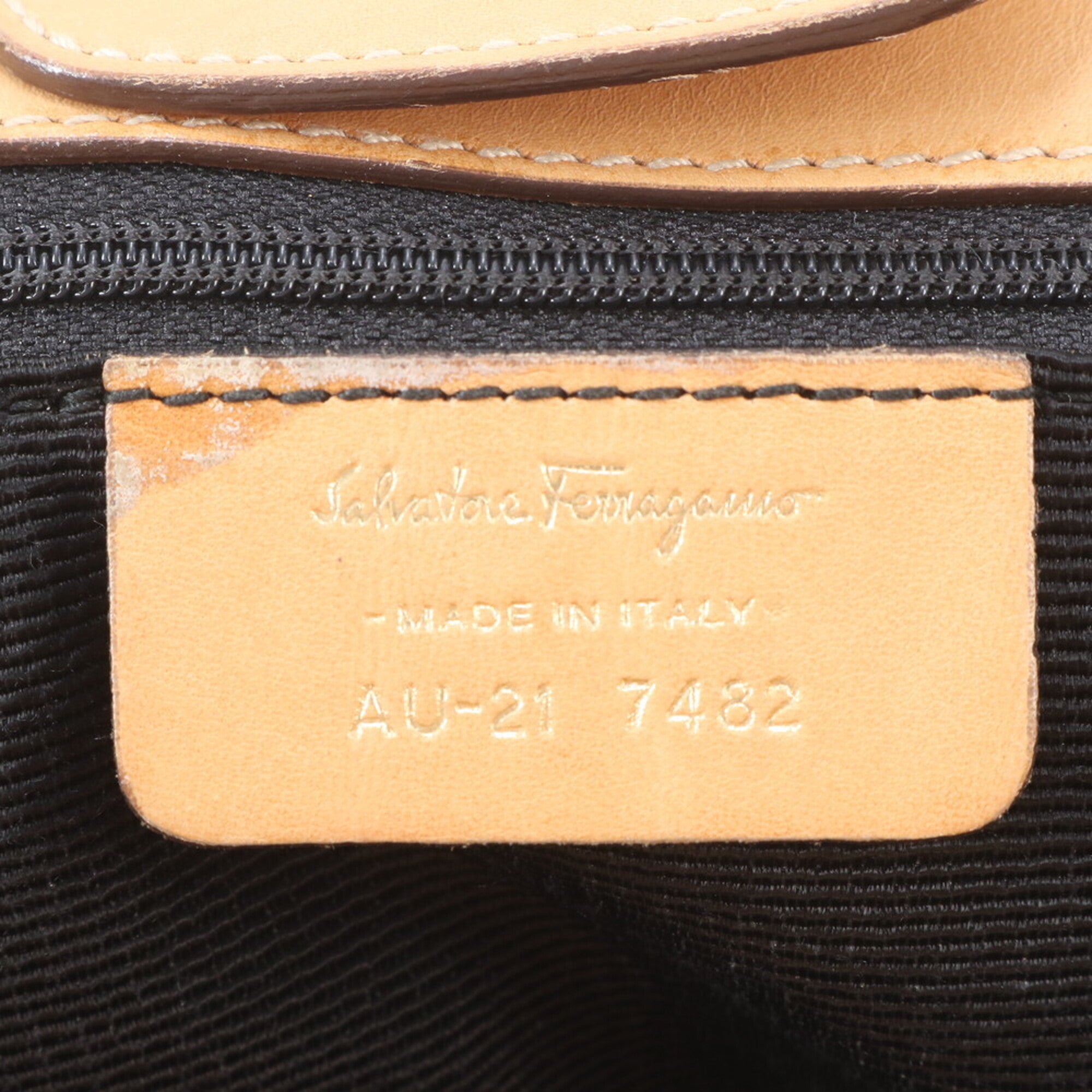 Salvatore Ferragamo Beige Leather Canvas Handbag Shoulder Bag Tote Bag (Pre-Owned)