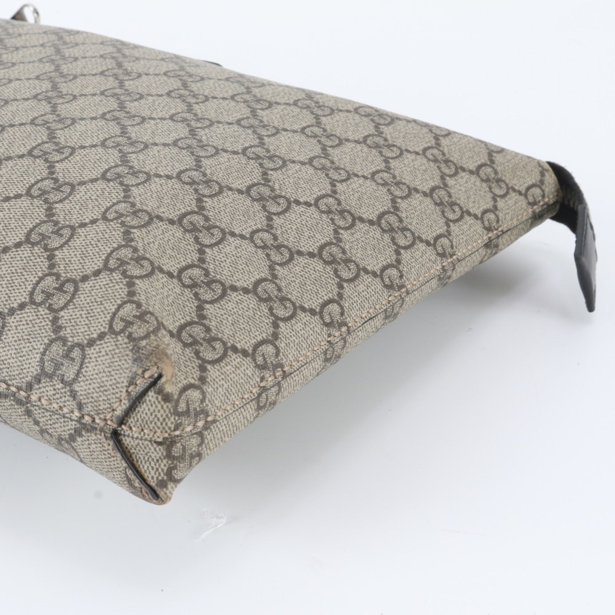 Gucci Brown Leather Coated Canvas Handbag Pouch (Pre-Owned)