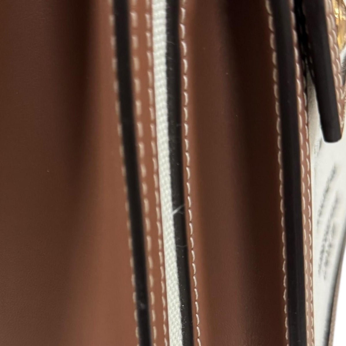 Burberry Brown White Leather Canvas Shoulder Bag (Pre-Owned)