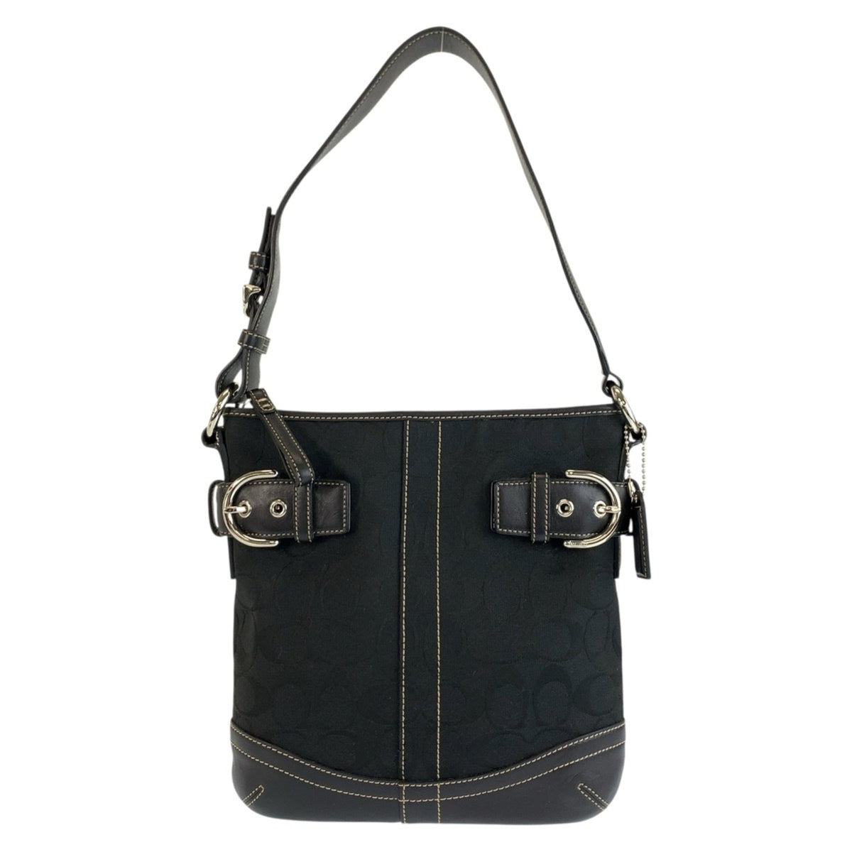 Coach Black Canvas Leather Shoulder Bag (Pre-Owned)