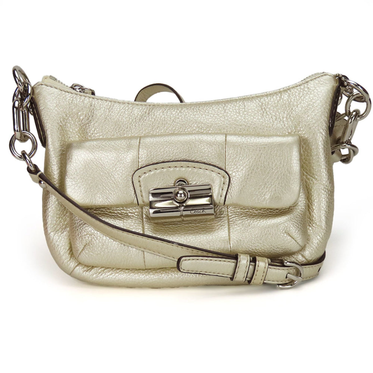 Coach Champagne Gold Leather Pochette Shoulder Bag (Pre-Owned)