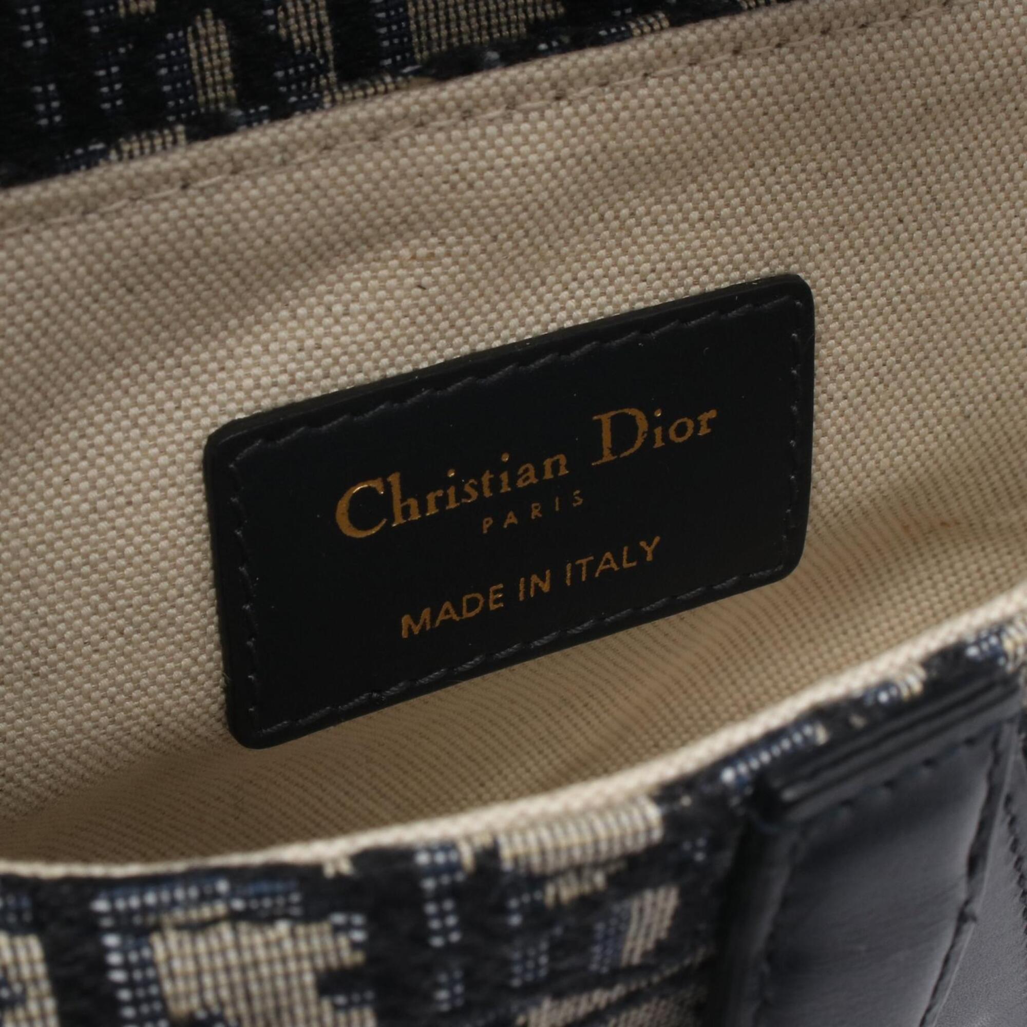 Christian Dior Beige Navy Canvas Leather Handbag Saddle Bag (Pre-Owned)