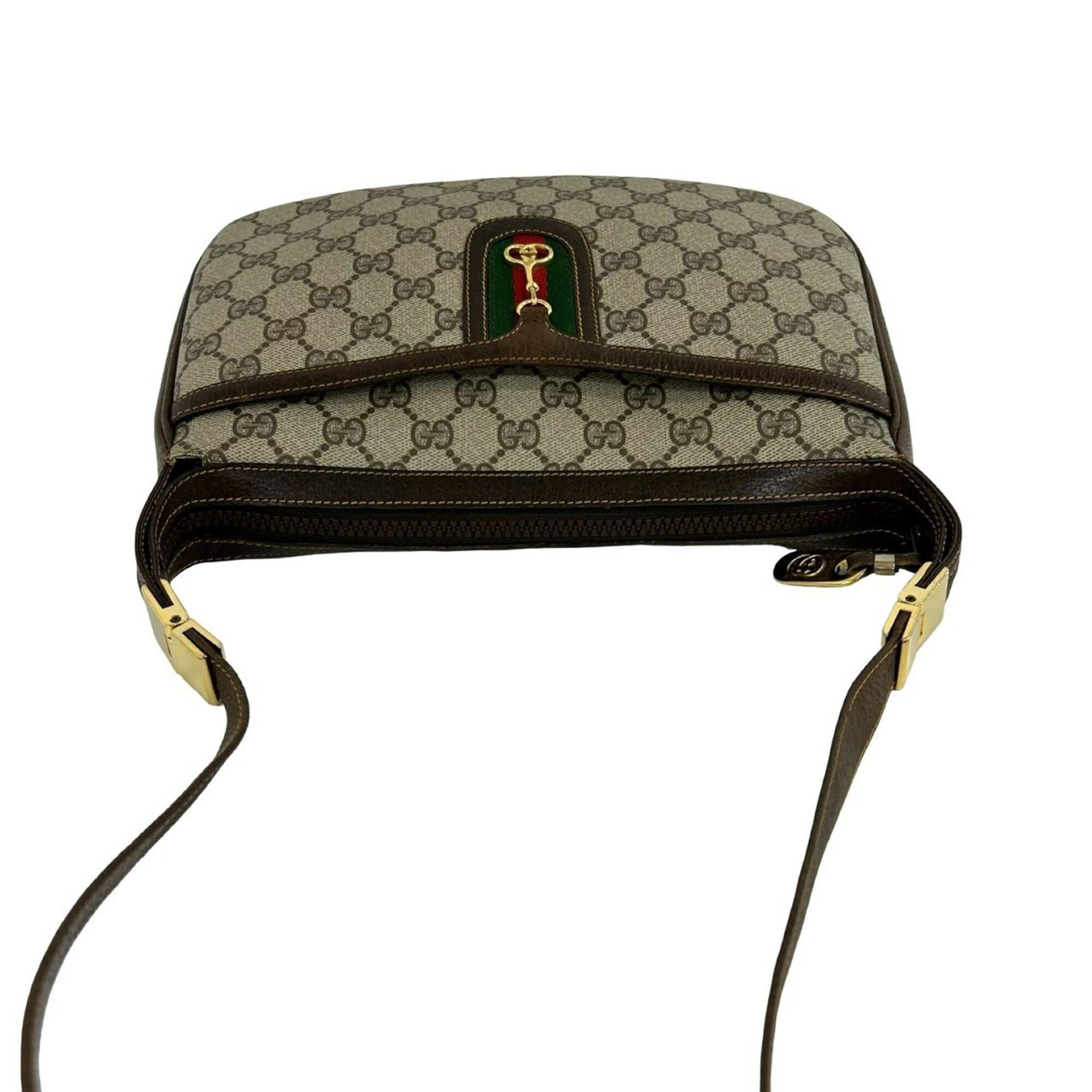 Gucci Brown Green Red Color Leather Pvc Shoulder Bag (Pre-Owned)