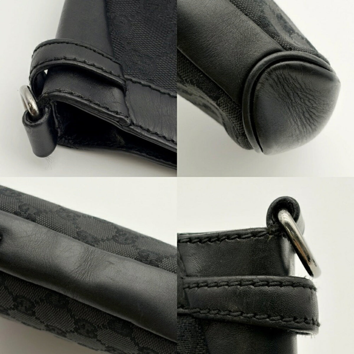 Gucci Black Gg Canvas Leather Shoulder Bag (Pre-Owned)