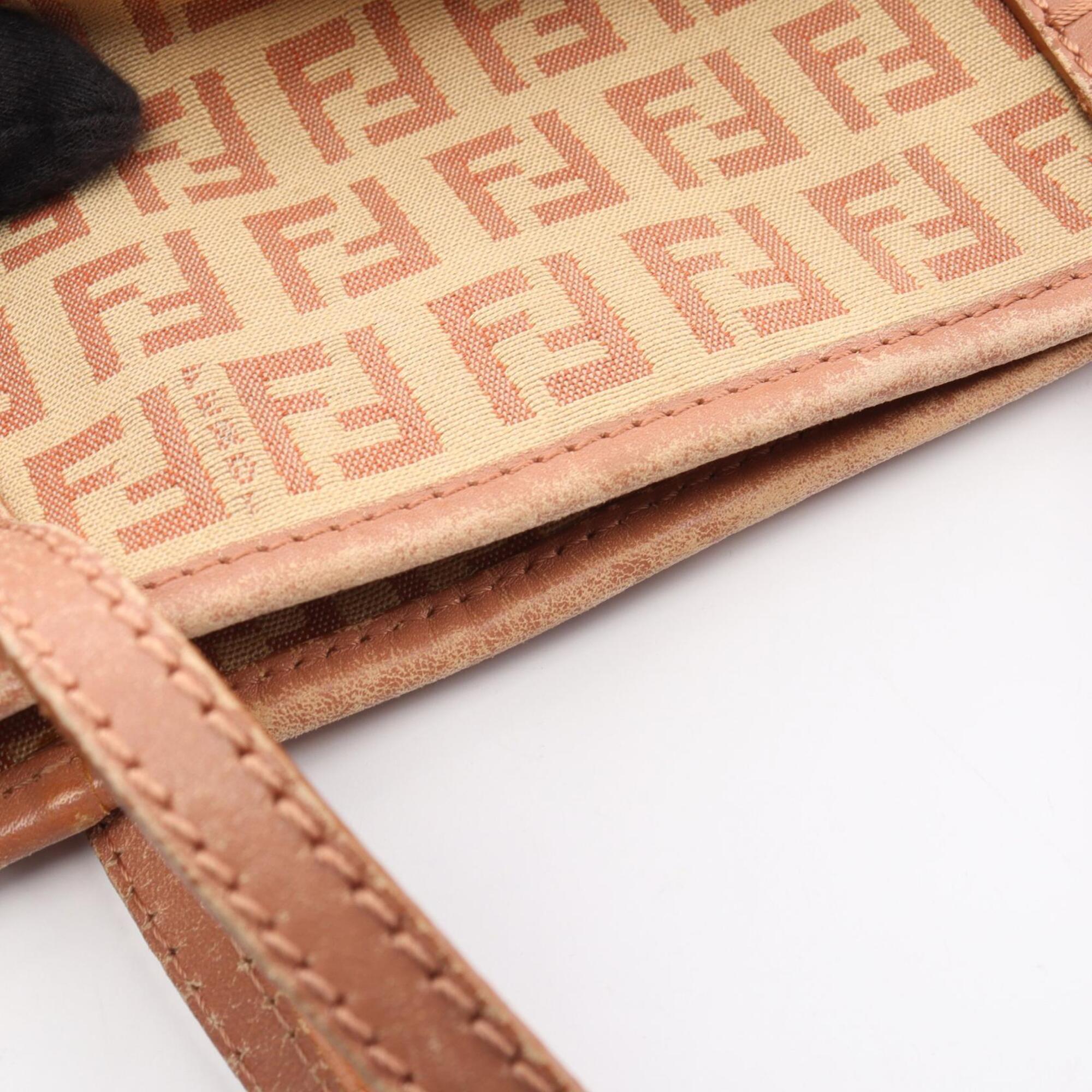 Fendi Beige Pink Canvas Leather Handbag Tote Bag (Pre-Owned)