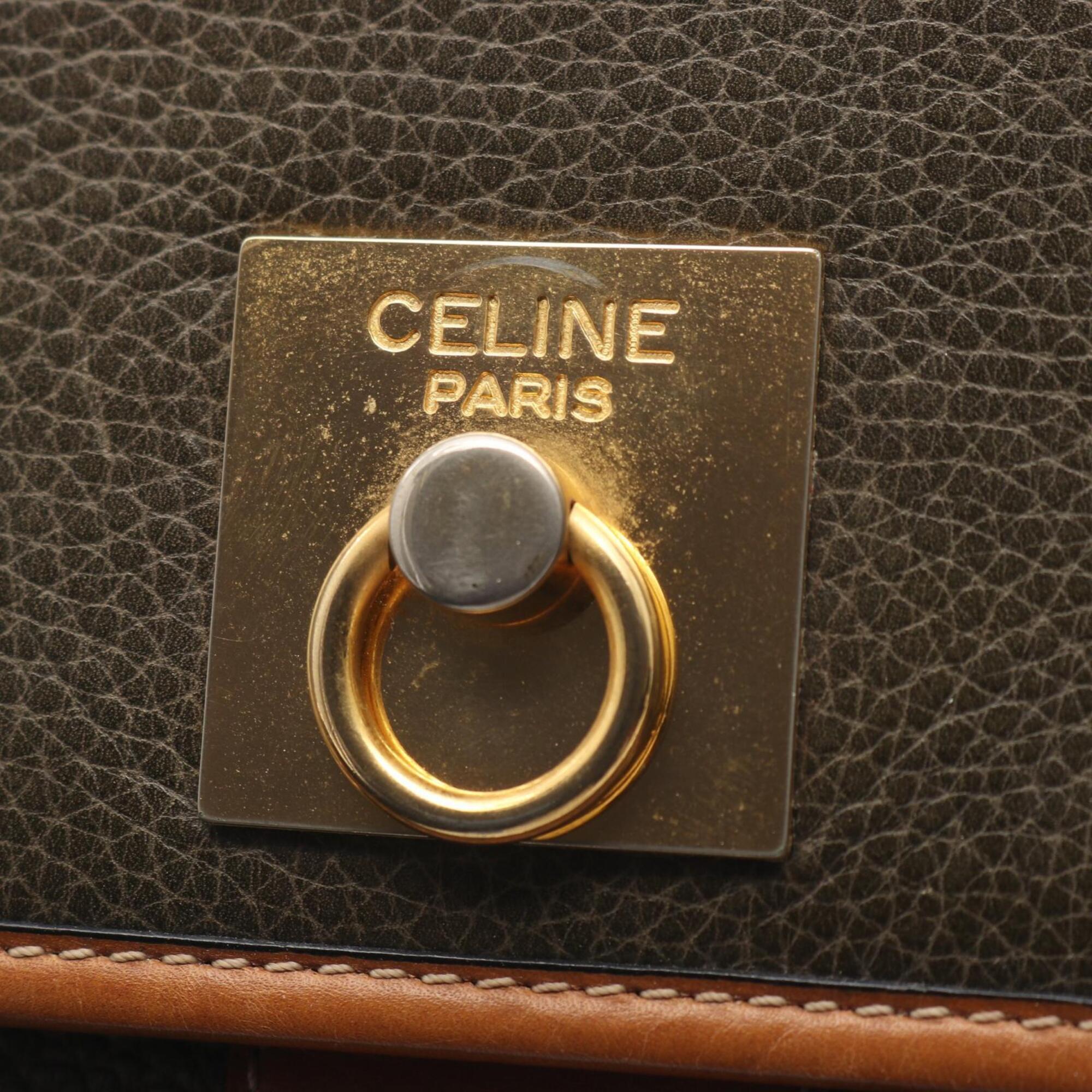 Celine Brown Khaki Leather Handbag Shoulder Bag (Pre-Owned)