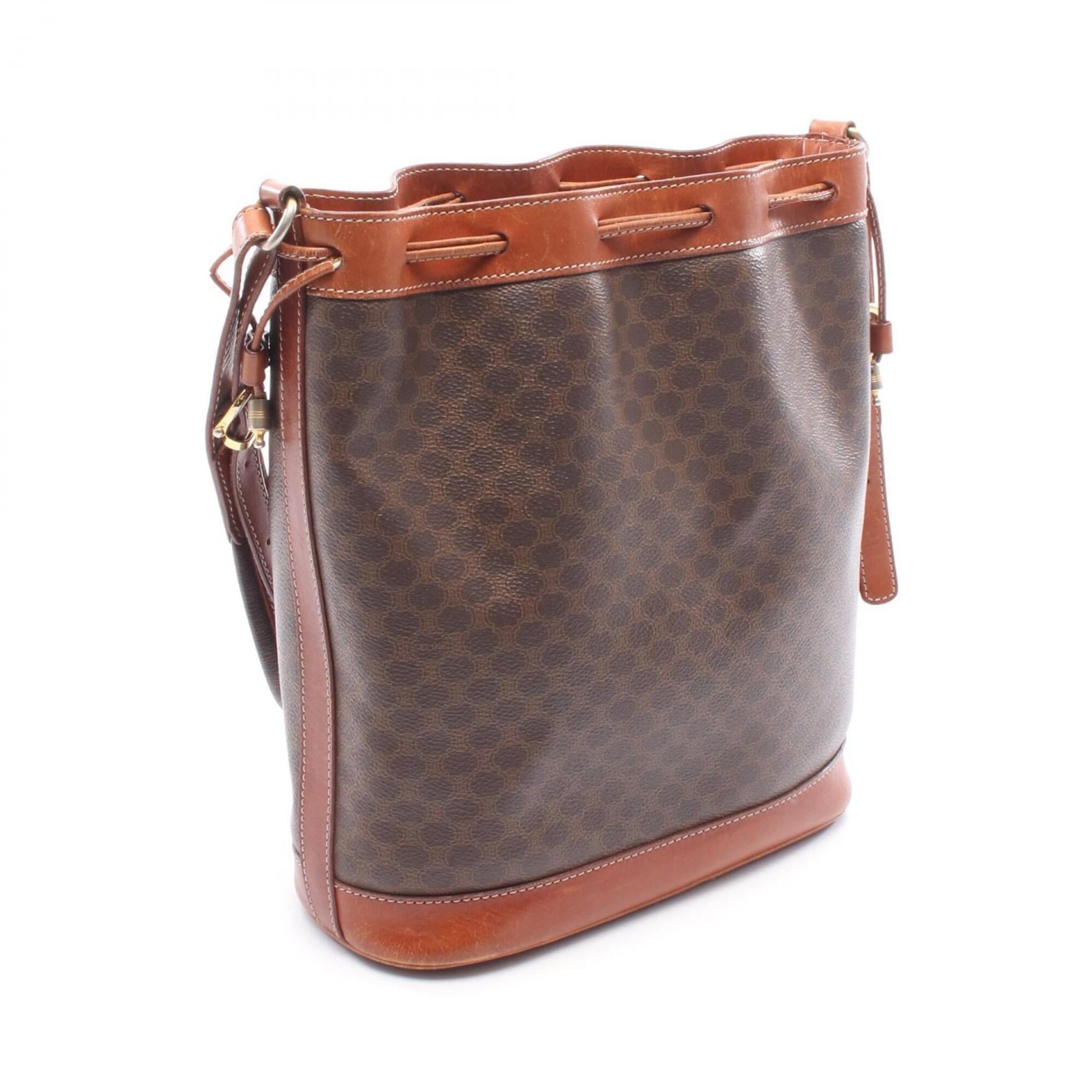 Celine Brown Coated Canvas Leather Handbag Shoulder Bag (Pre-Owned)
