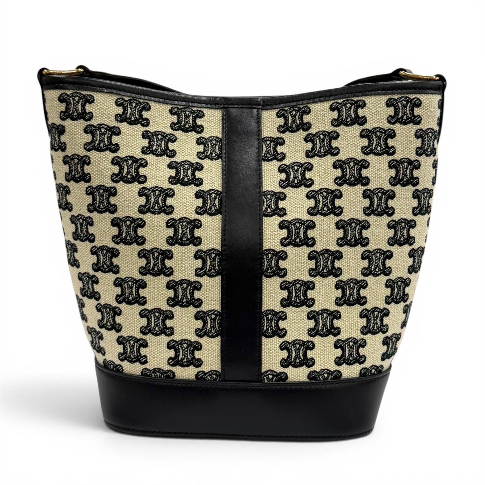 Celine Black Off-White Canvas Leather Shoulder Bag (Pre-Owned)