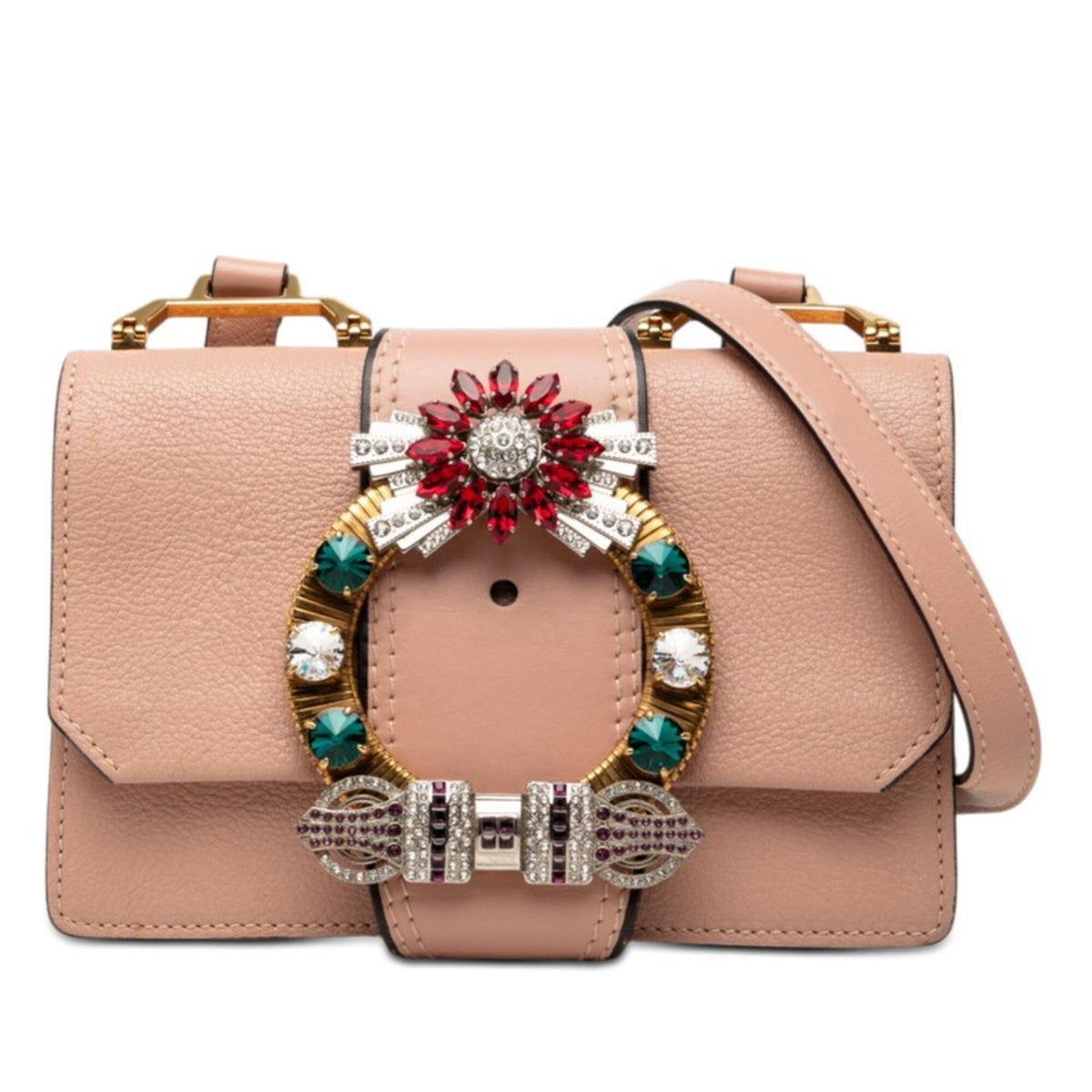 Miu Miu Light Pink Leather Rhinestone Shoulder Bag (Pre-Owned)