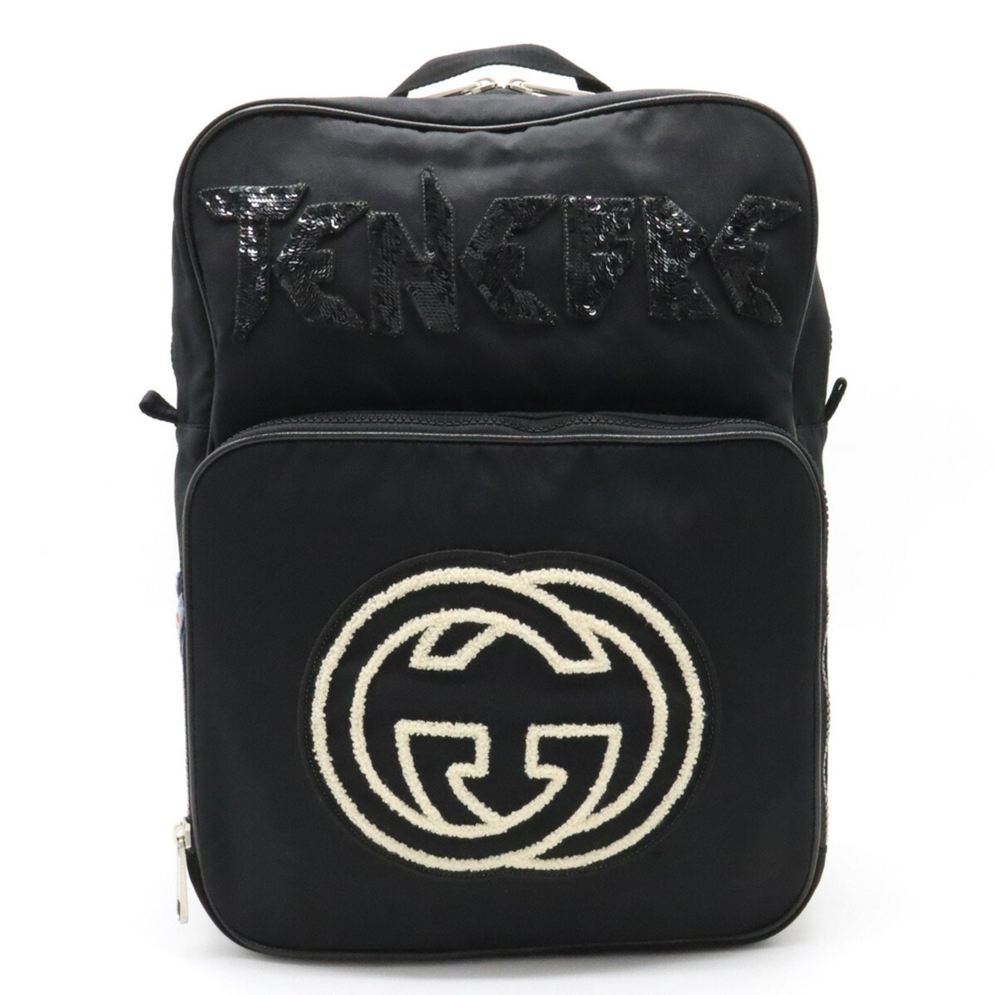 Gucci Black Nylon Canvas Spangles Leather Backpack (Pre-Owned)