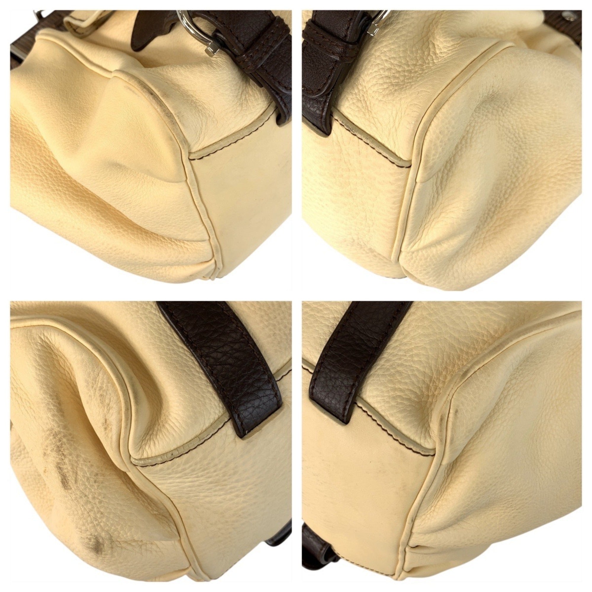 Salvatore Ferragamo Beige Ivory Leather Handbag Shoulder Bag (Pre-Owned)