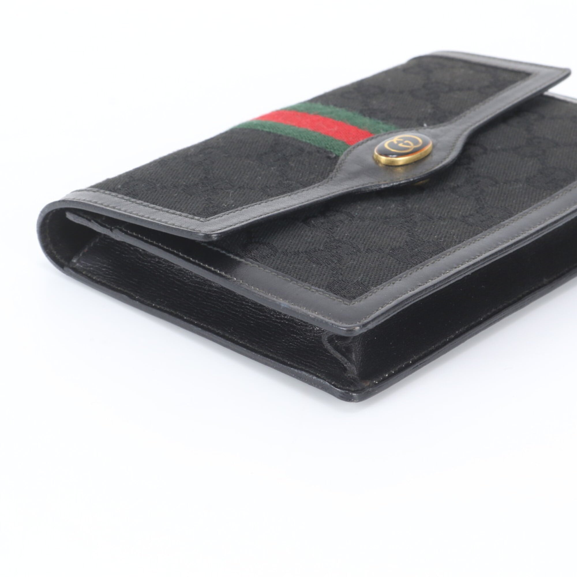 Gucci Black Green Red Color Leather Canvas Clutch Bag Handbag Tote Bag (Pre-Owned)