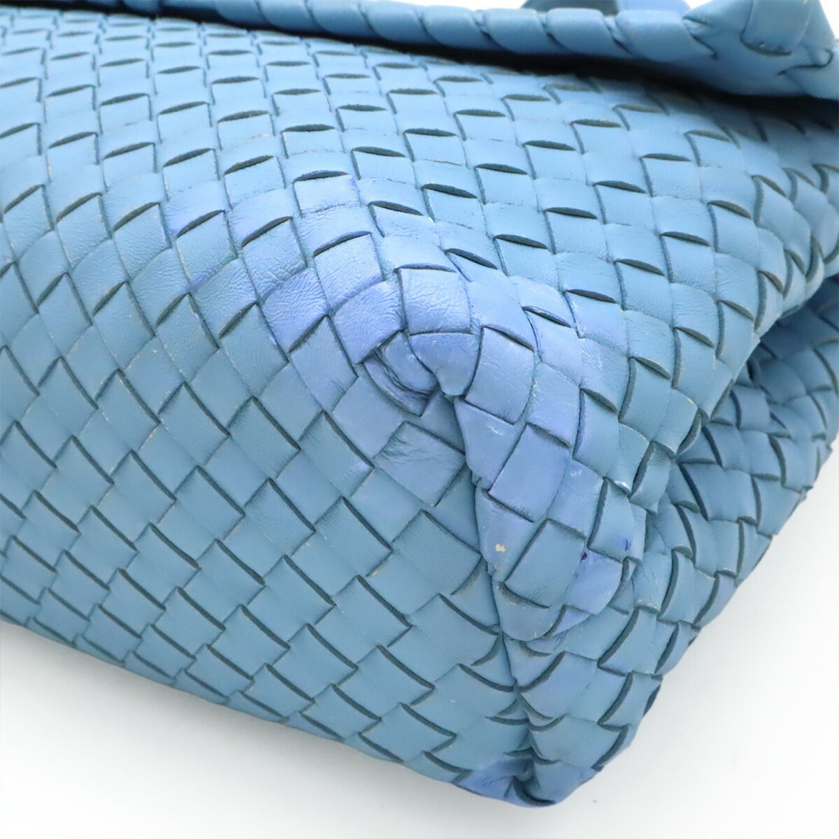 Bottega Veneta Intrecciato Light Blue Leather Shoulder Bag (Pre-Owned)