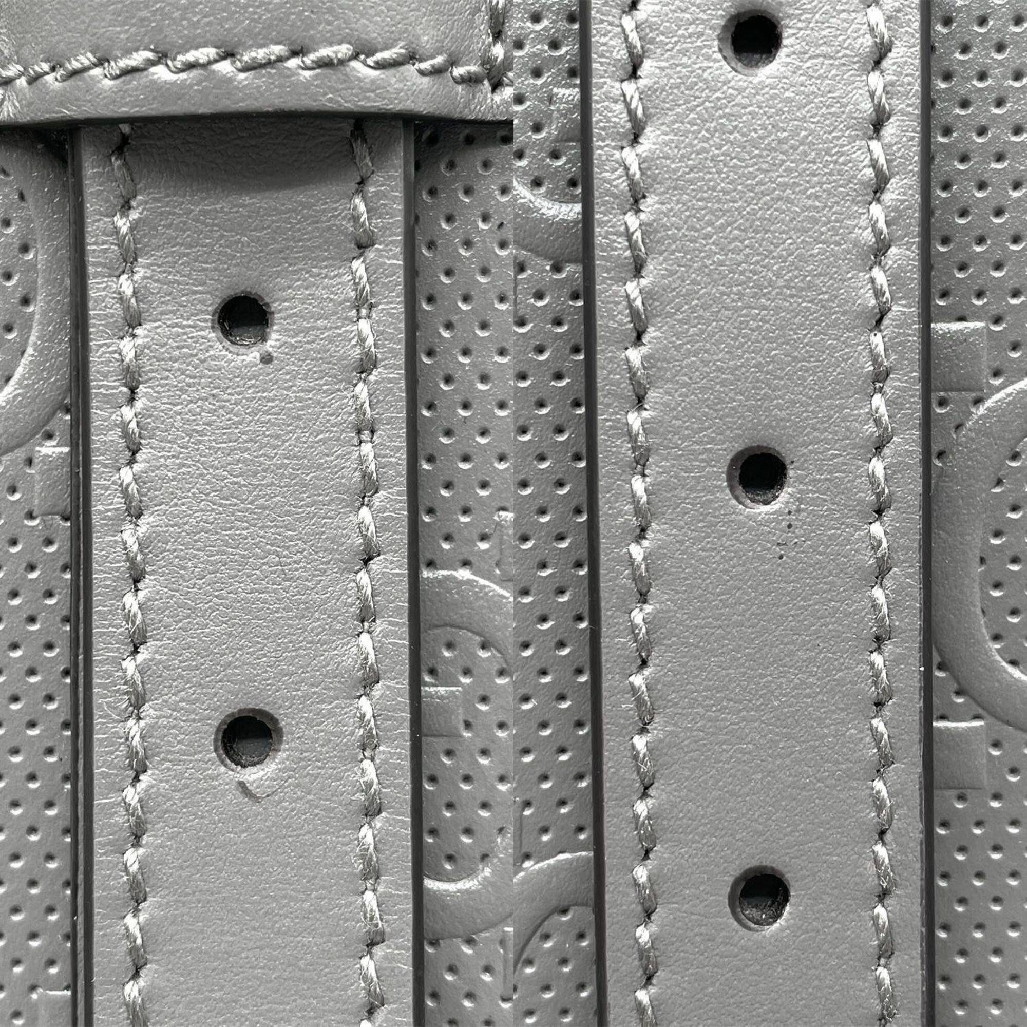 Gucci Gray Leather Canvas Gg Canvas Handbag Tote Bag (Pre-Owned)