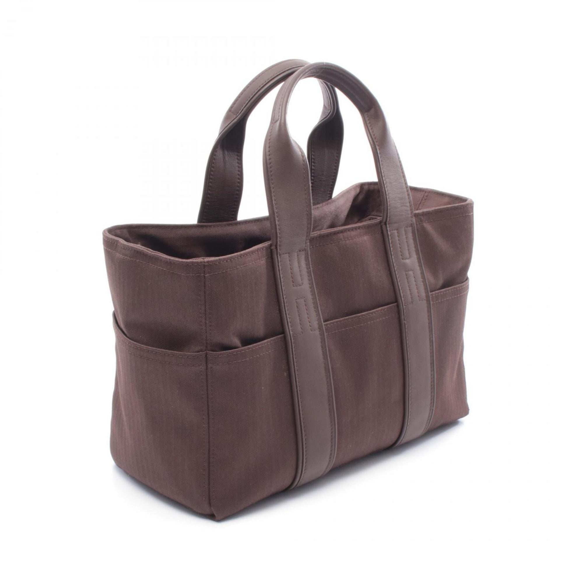 Hermes Brown Canvas Leather Handbag (Pre-Owned)