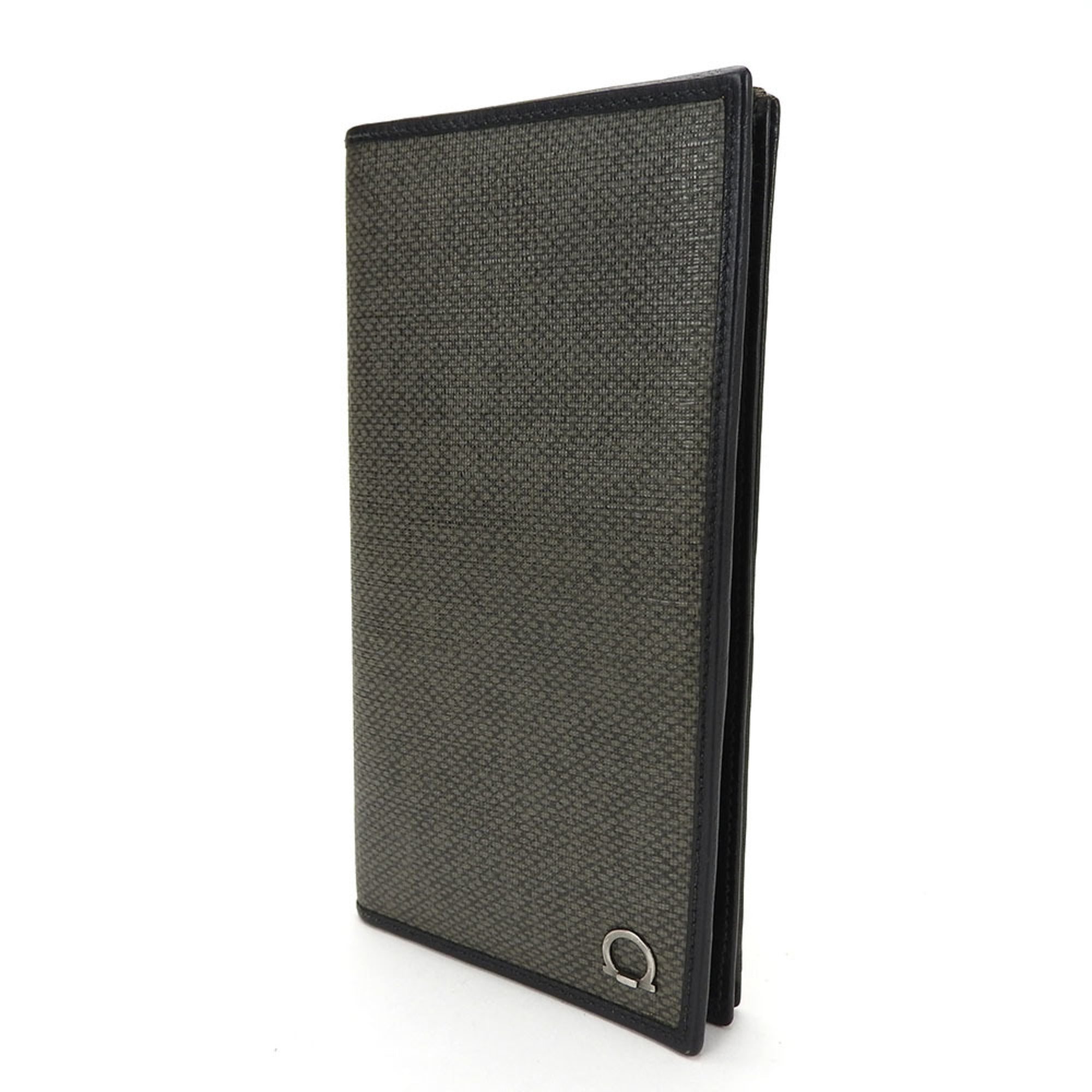 Salvatore Ferragamo Gancini Black Gray Pvc Leather Long Wallet (Bi-Fold) (Pre-Owned)