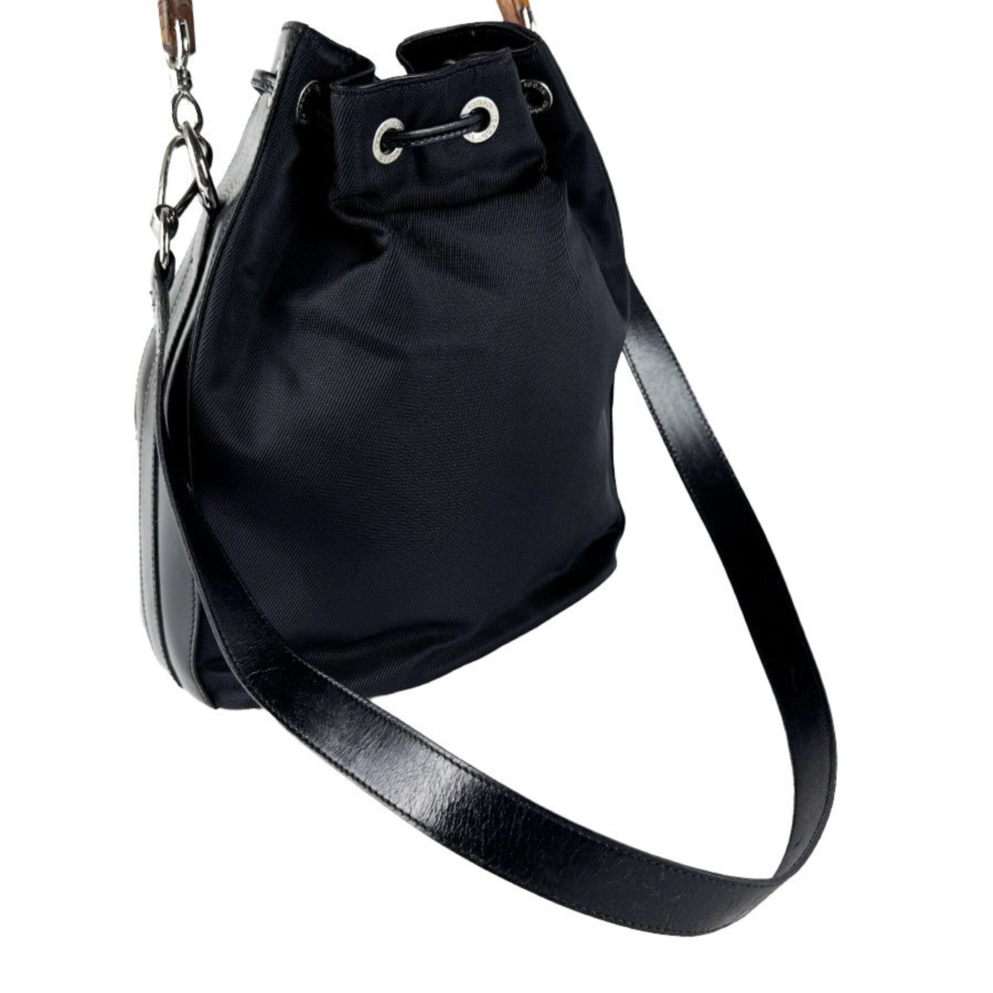 Gucci Black Nylon Canvas Leather Handbag Shoulder Bag (Pre-Owned)