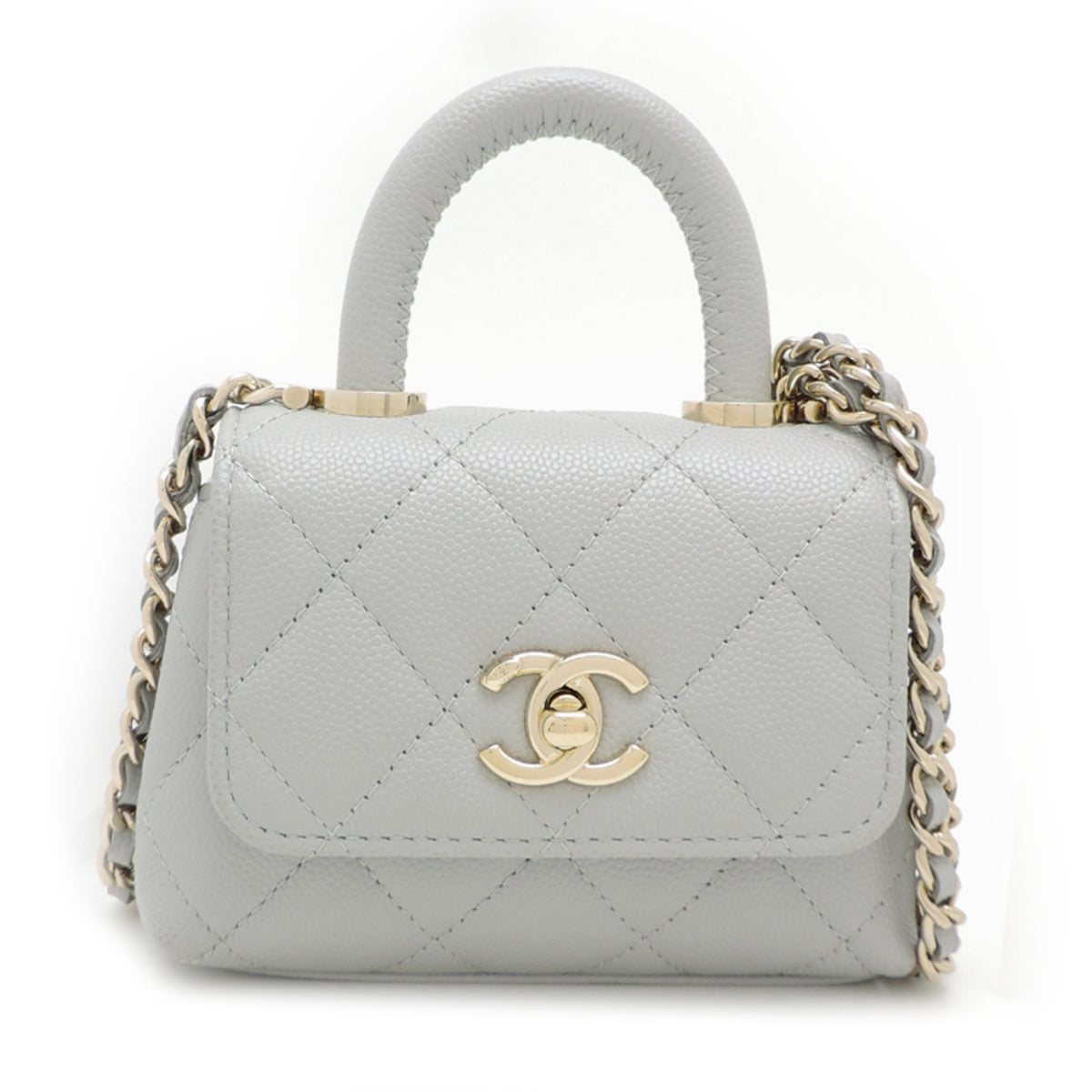Chanel Gray Grained Calfskin Handbag (Pre-Owned)