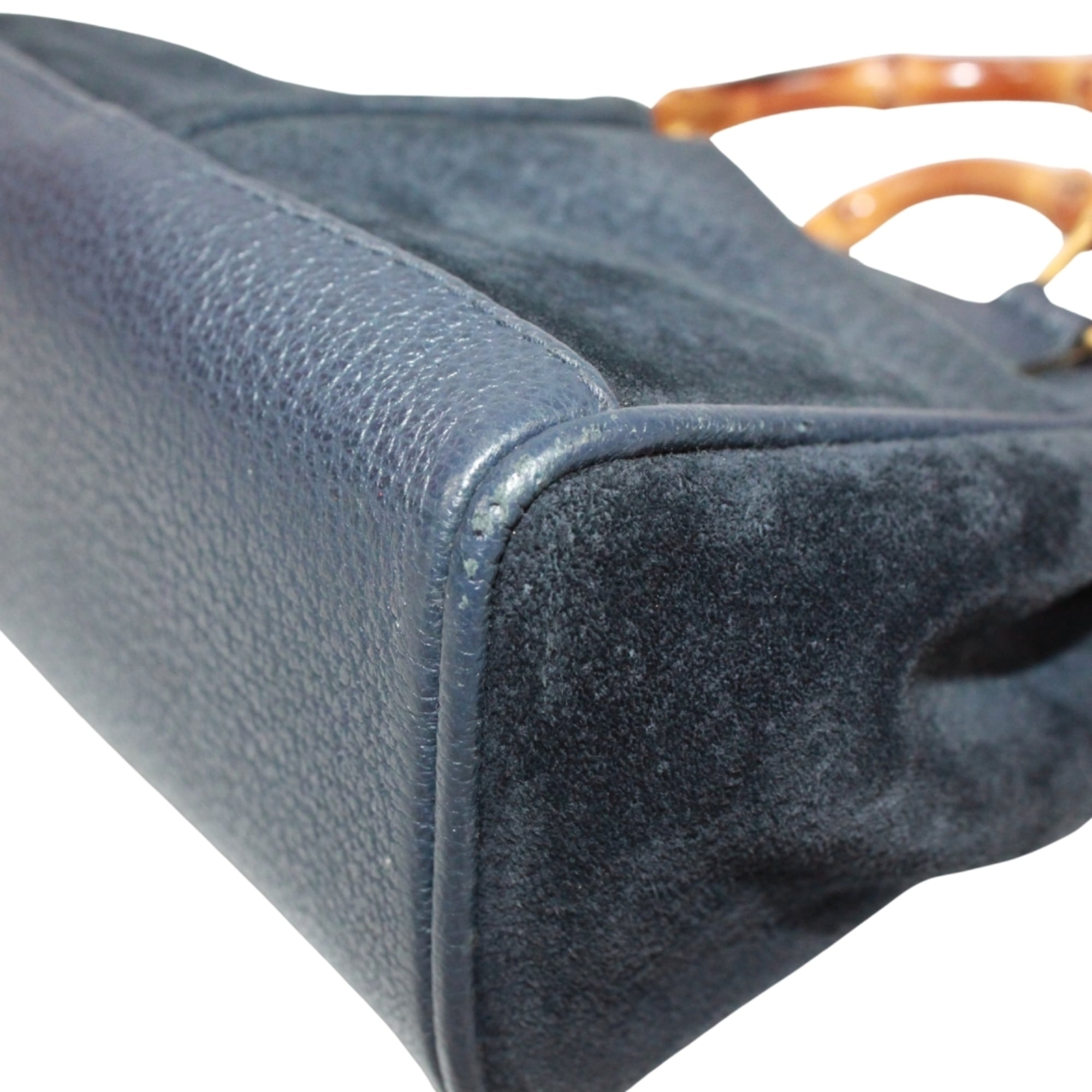 Gucci Navy Bamboo Leather Suede Shoulder Bag (Pre-Owned)