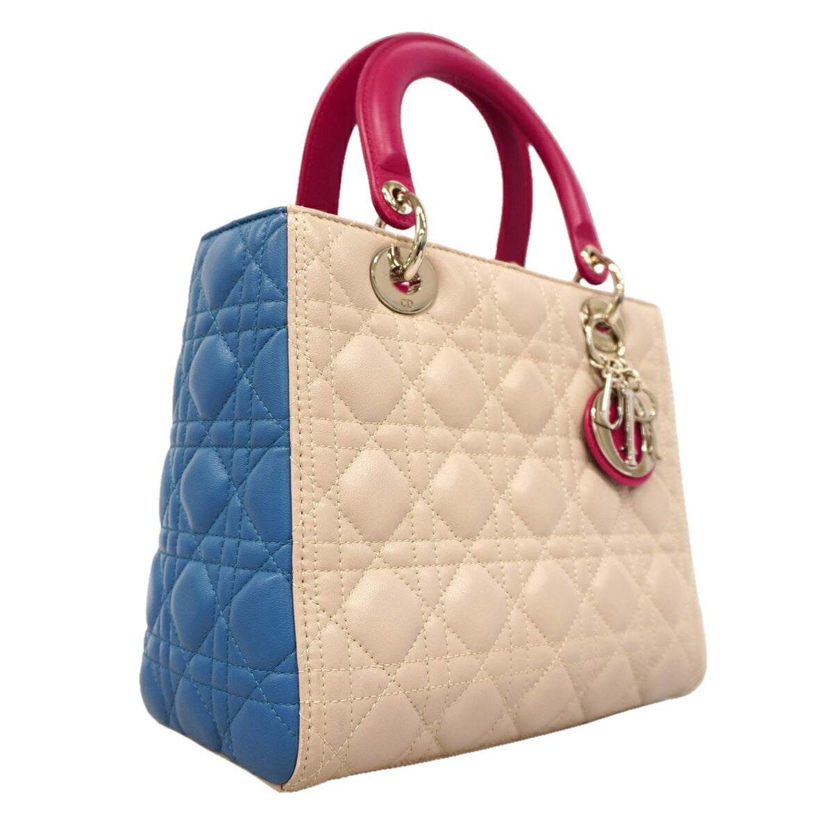 Christian Dior Beige Blue Pink Leather Handbag (Pre-Owned)