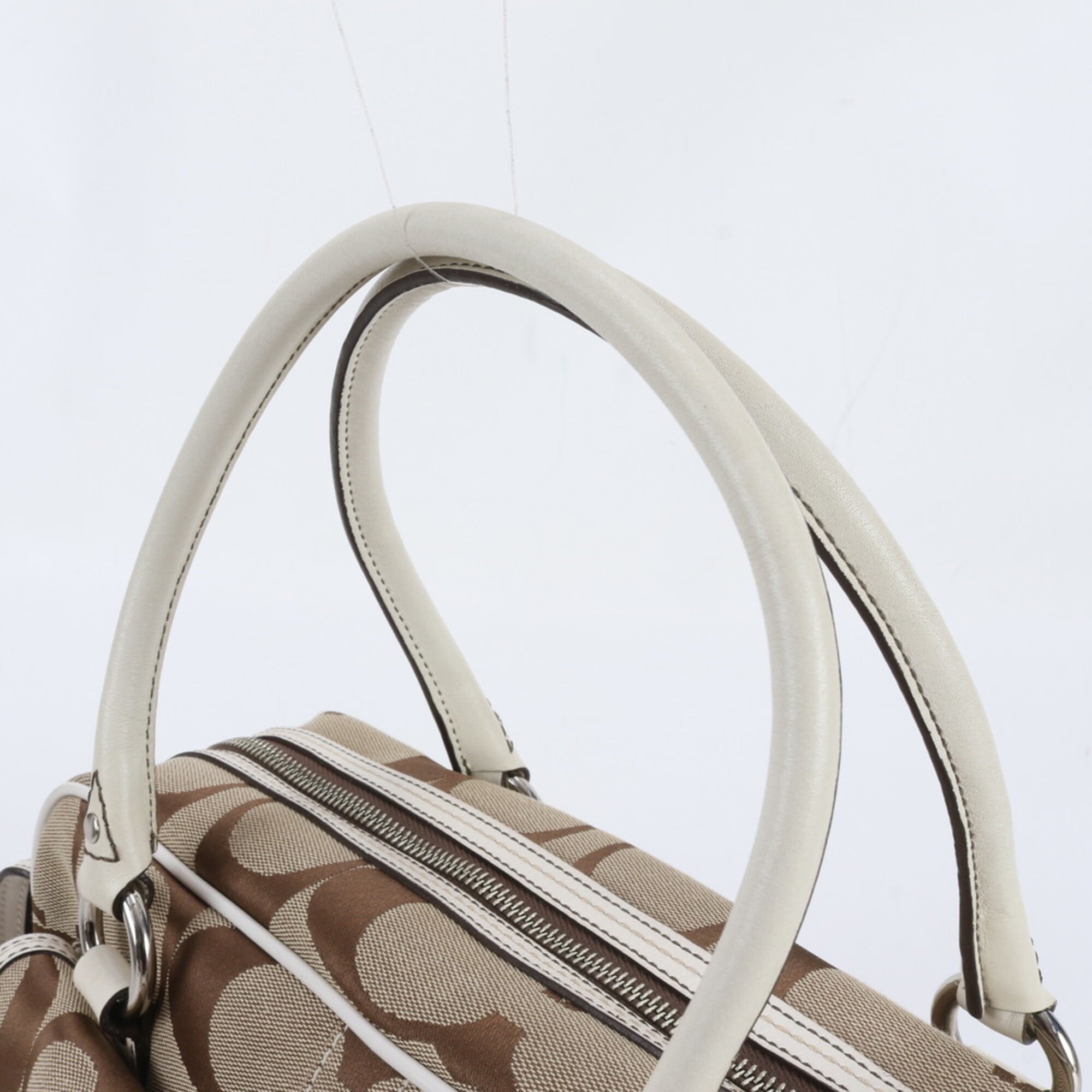 Coach Beige Leather Canvas Boston Bag Shoulder Bag Tote Bag (Pre-Owned)