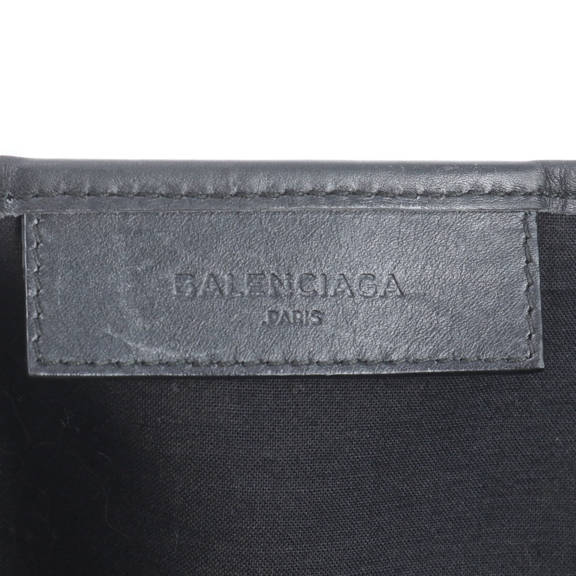 Balenciaga Beige Navy Canvas Leather Handbag Tote Bag (Pre-Owned)