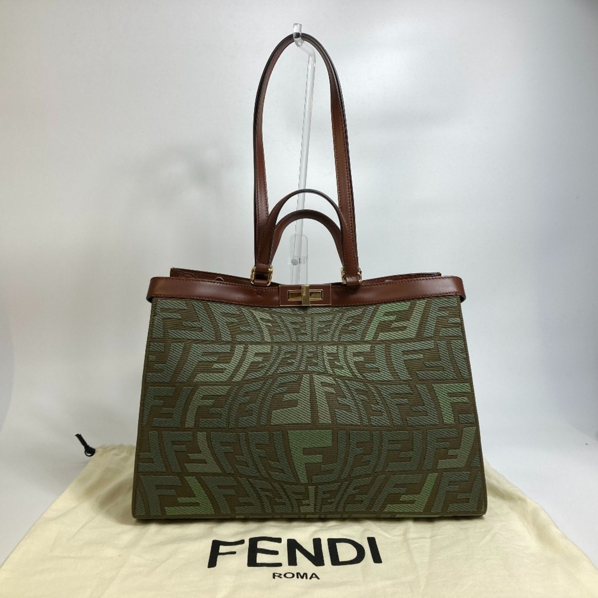 Fendi Green Cotton Shoulder Bag Tote Bag (Pre-Owned)