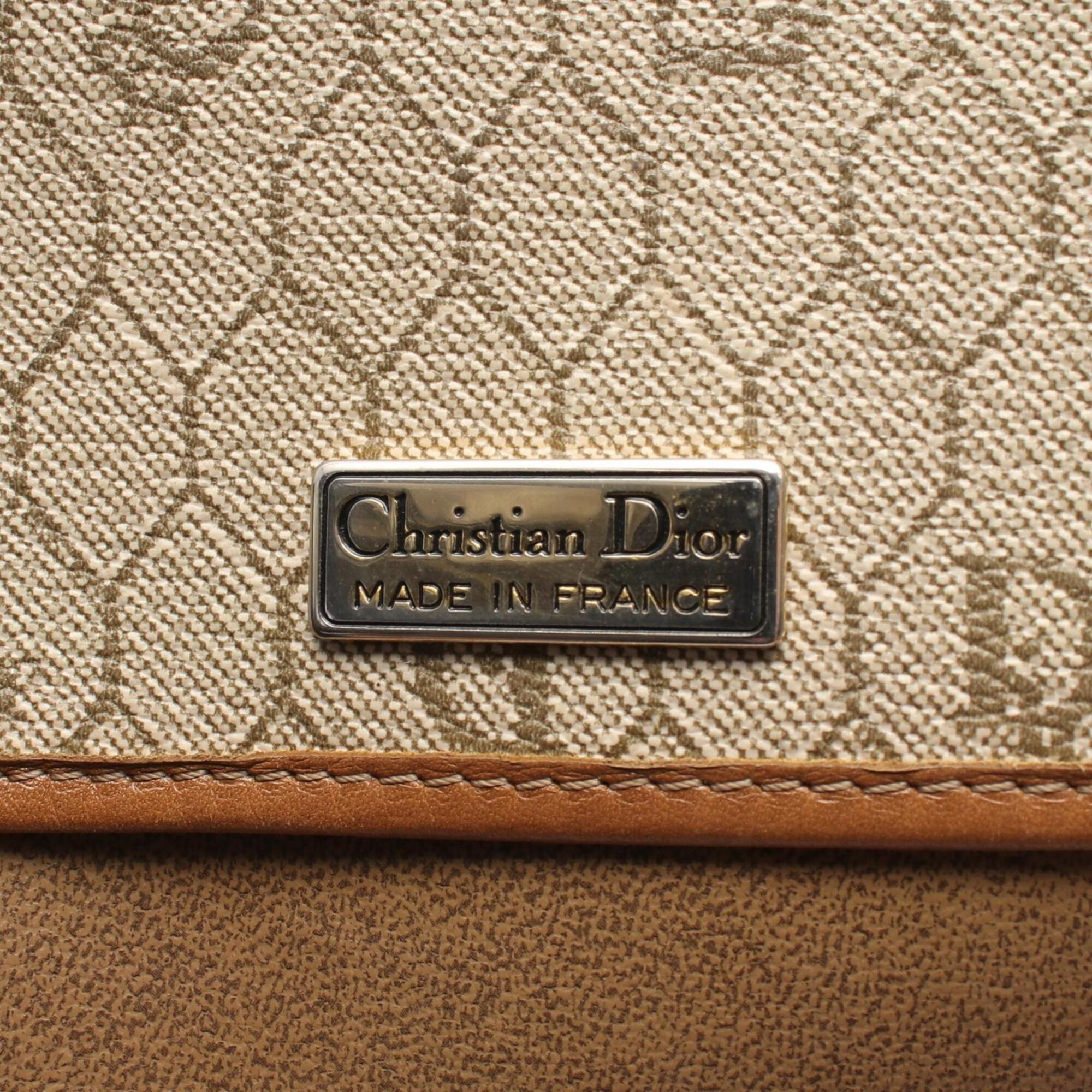 Christian Dior Beige Brown Coated Canvas Leather Handbag Shoulder Bag (Pre-Owned)