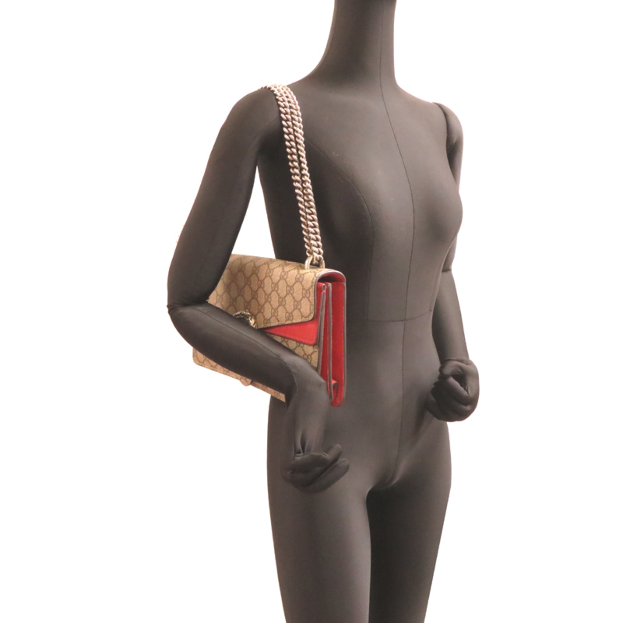 Gucci Beige Red Color Gg Supreme Shoulder Bag (Pre-Owned)