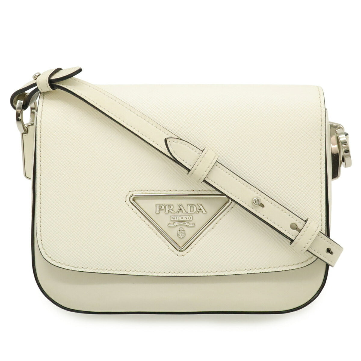 Prada Saffiano Ivory Leather Clutch Bag Pochette (Pre-Owned)