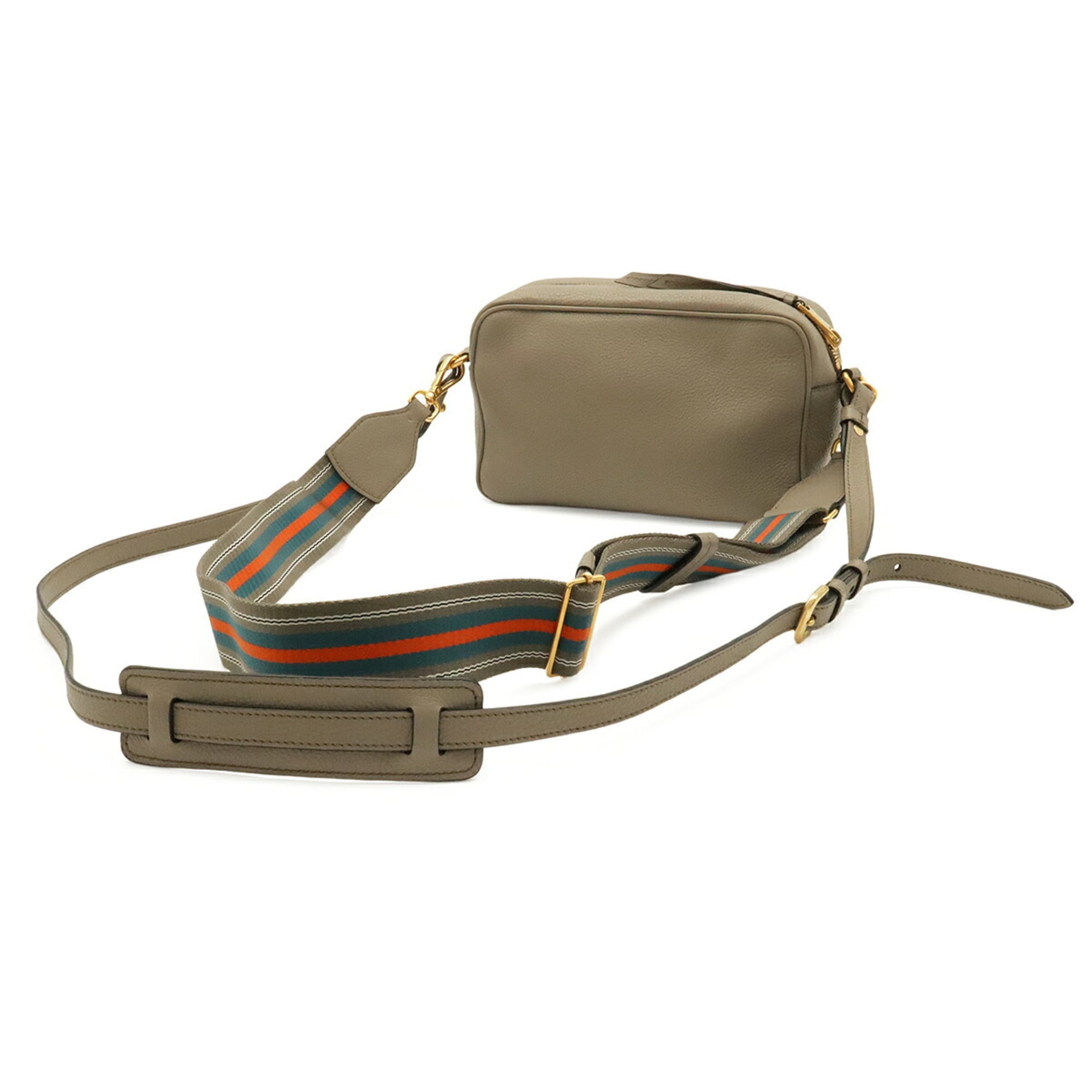 Prada Grayish Leather Clutch Bag Pochette Shoulder Bag (Pre-Owned)