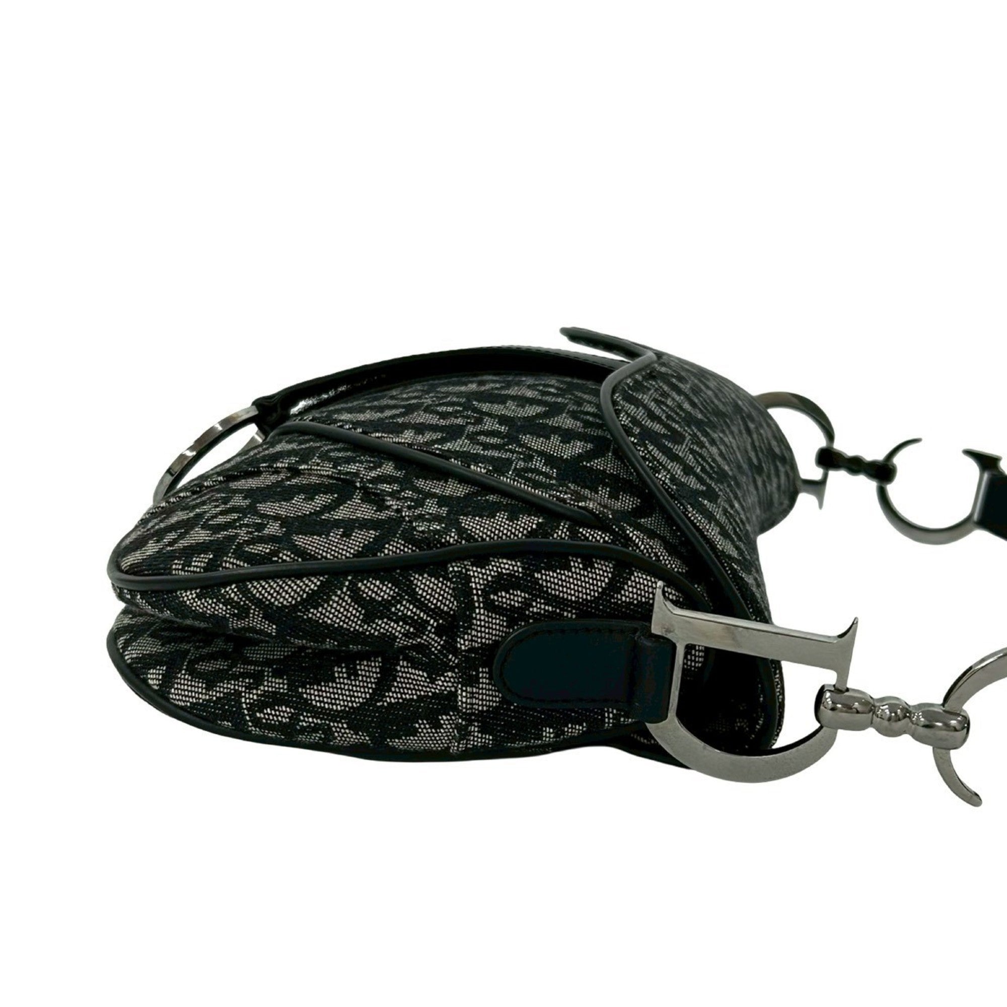Christian Dior Black Canvas Leather Saddle Bag Shoulder Bag (Pre-Owned)