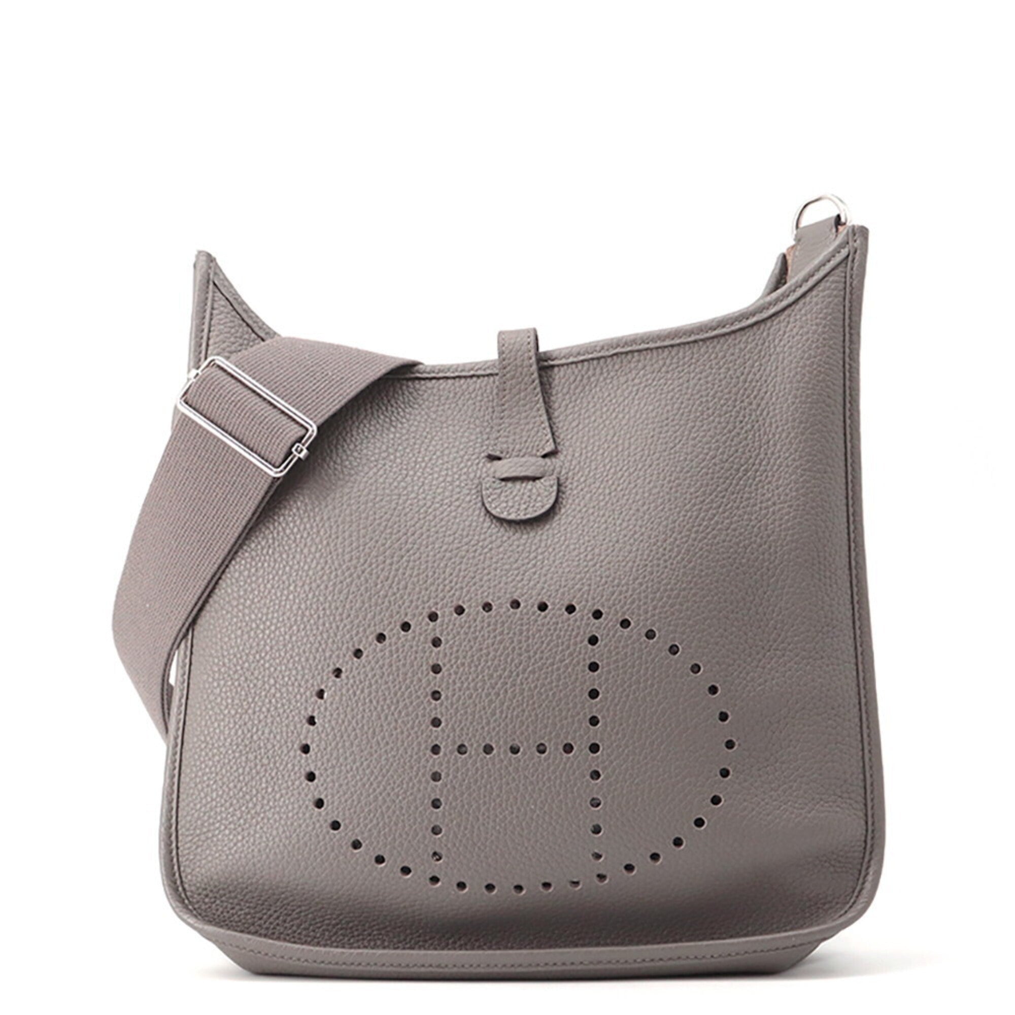 Hermes Evelyne Silver Taurillon Clemence Leather Handbag Shoulder Bag (Pre-Owned)
