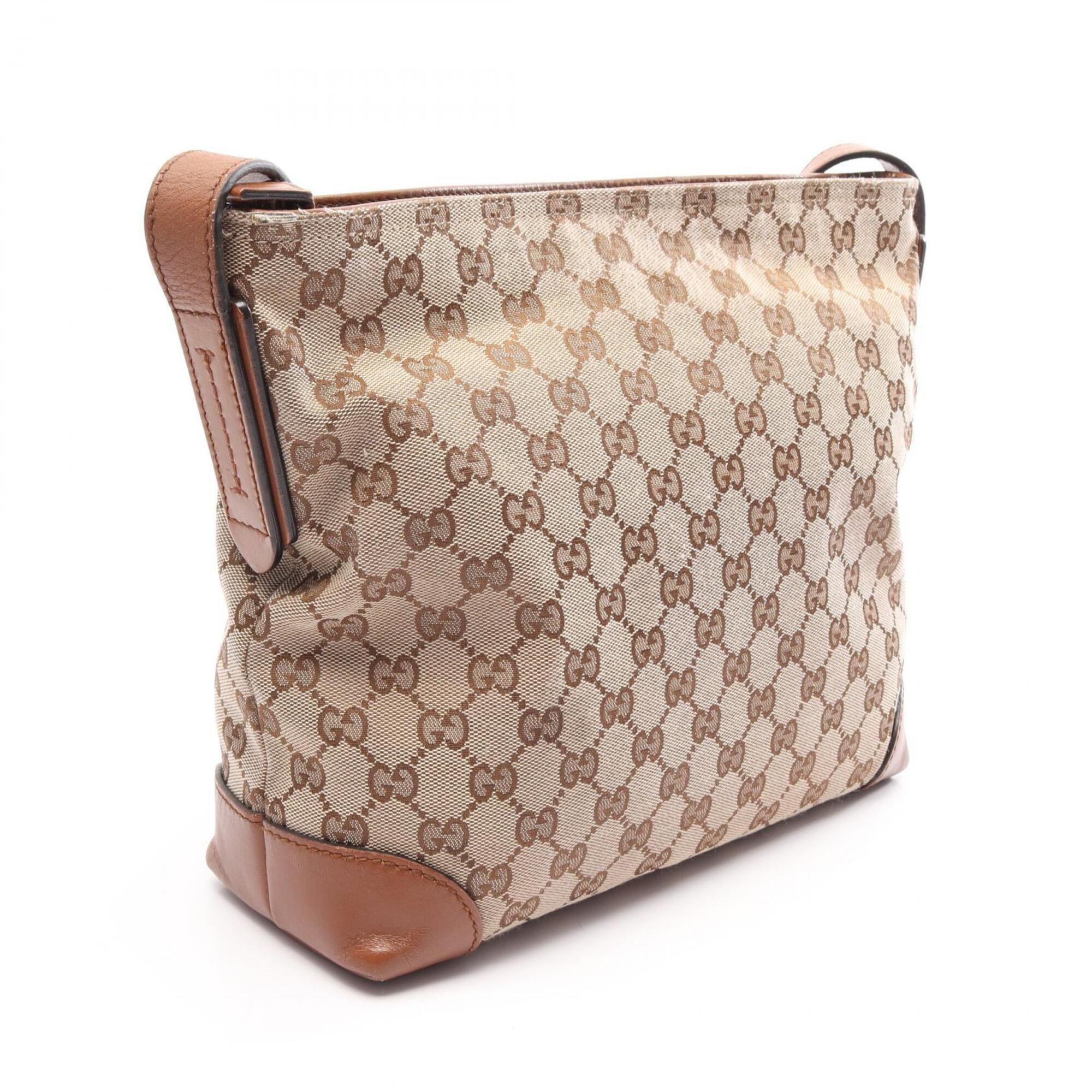Gucci Beige Brown Gg Canvas Leather Handbag Shoulder Bag (Pre-Owned)