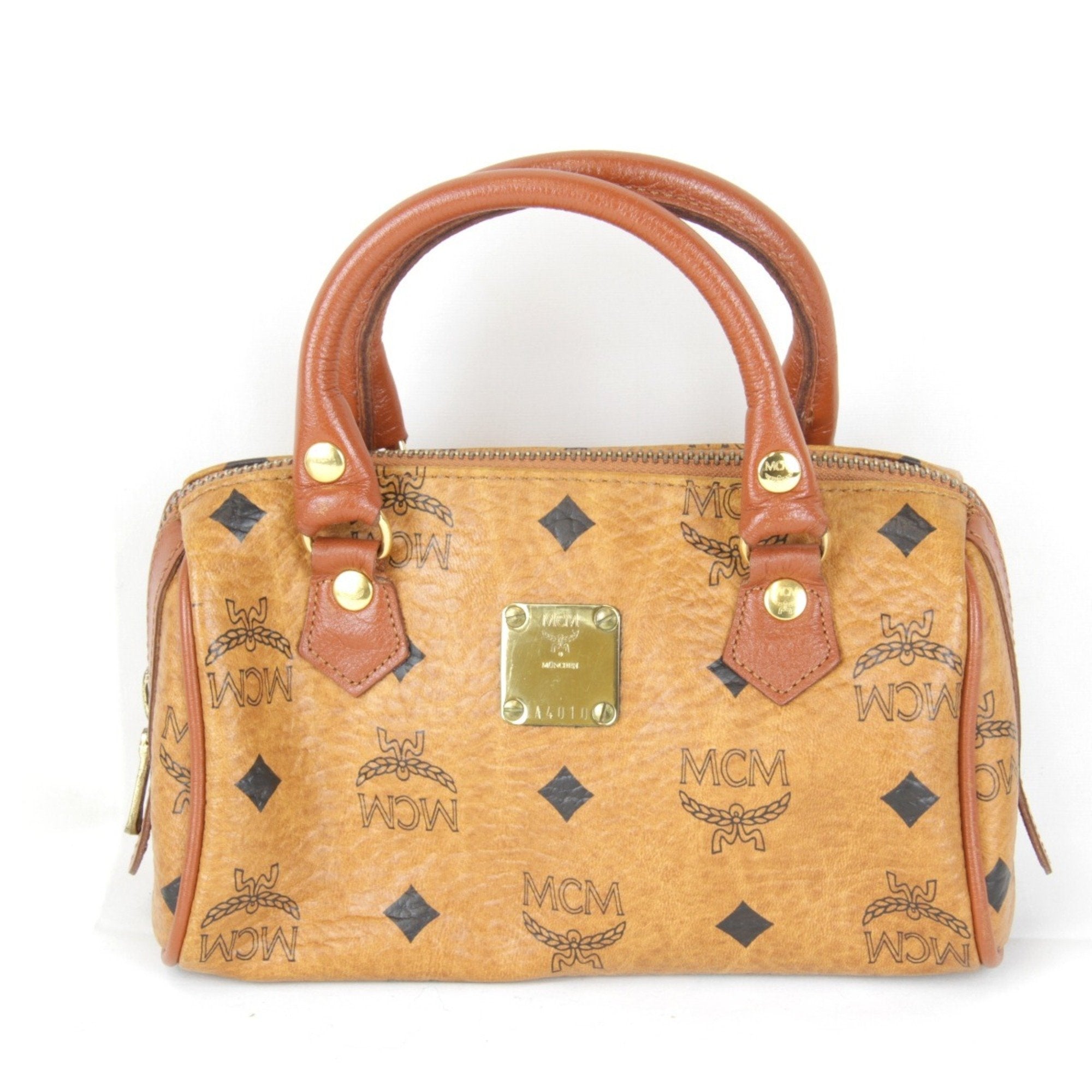 Mcm Visetos Brown Leather Boston Bag (Pre-Owned)