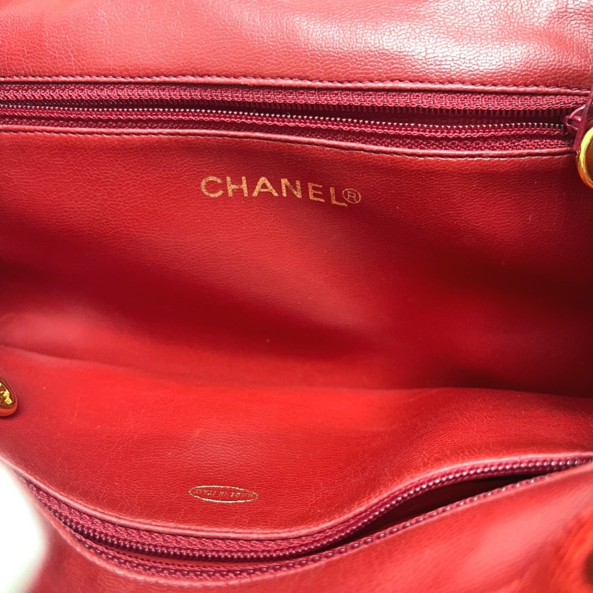 Chanel Red Color Grained Calfskin Backpack (Pre-Owned)