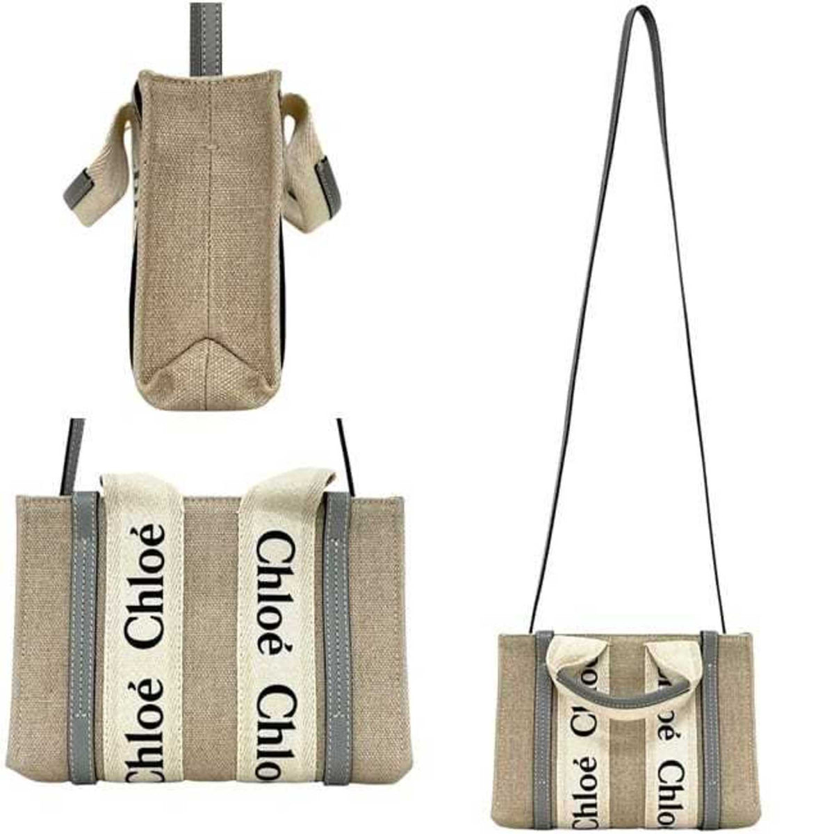 Chloé Beige Light Blue Canvas Leather Shoulder Bag (Pre-Owned)