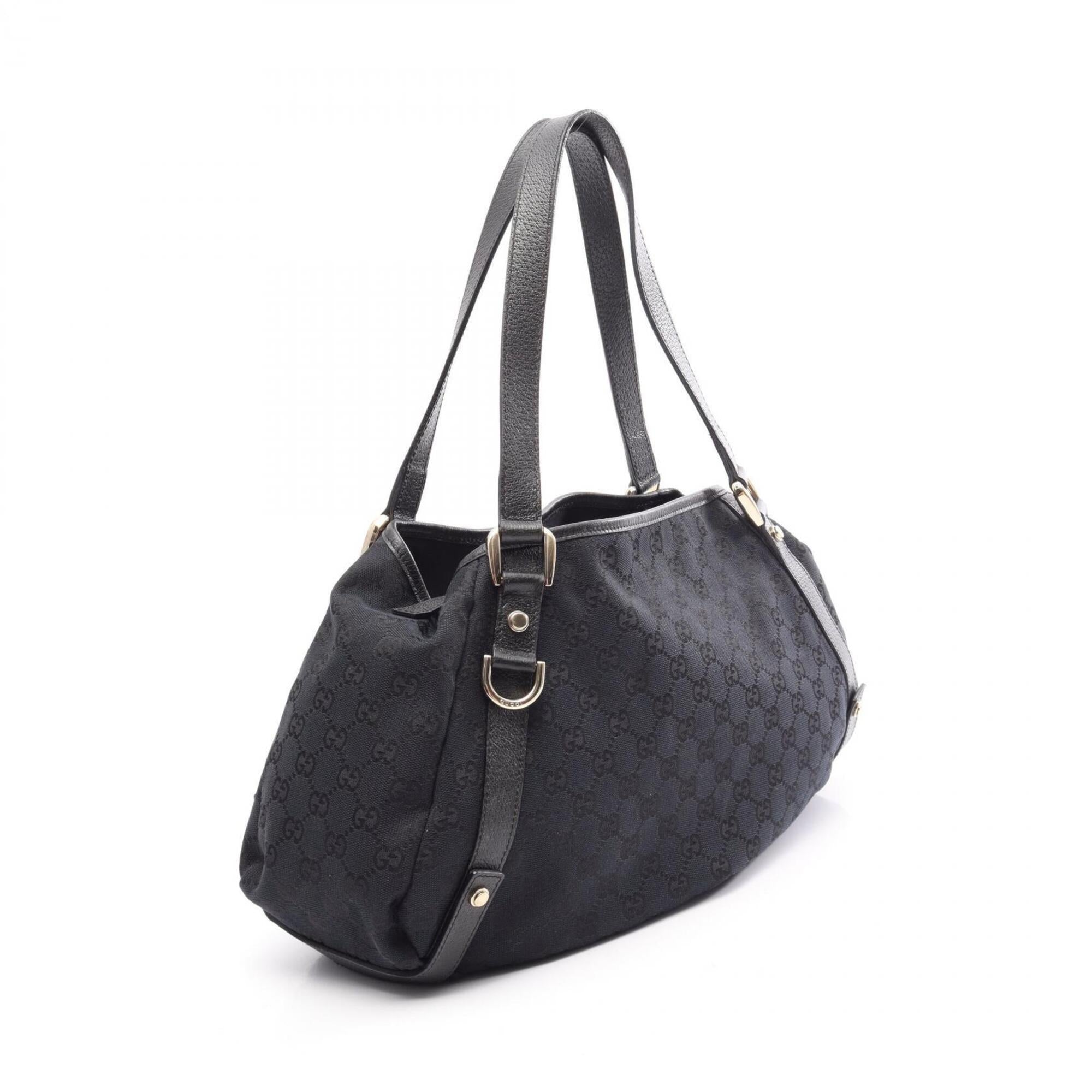 Gucci Black Gg Canvas Leather Handbag Shoulder Bag (Pre-Owned)