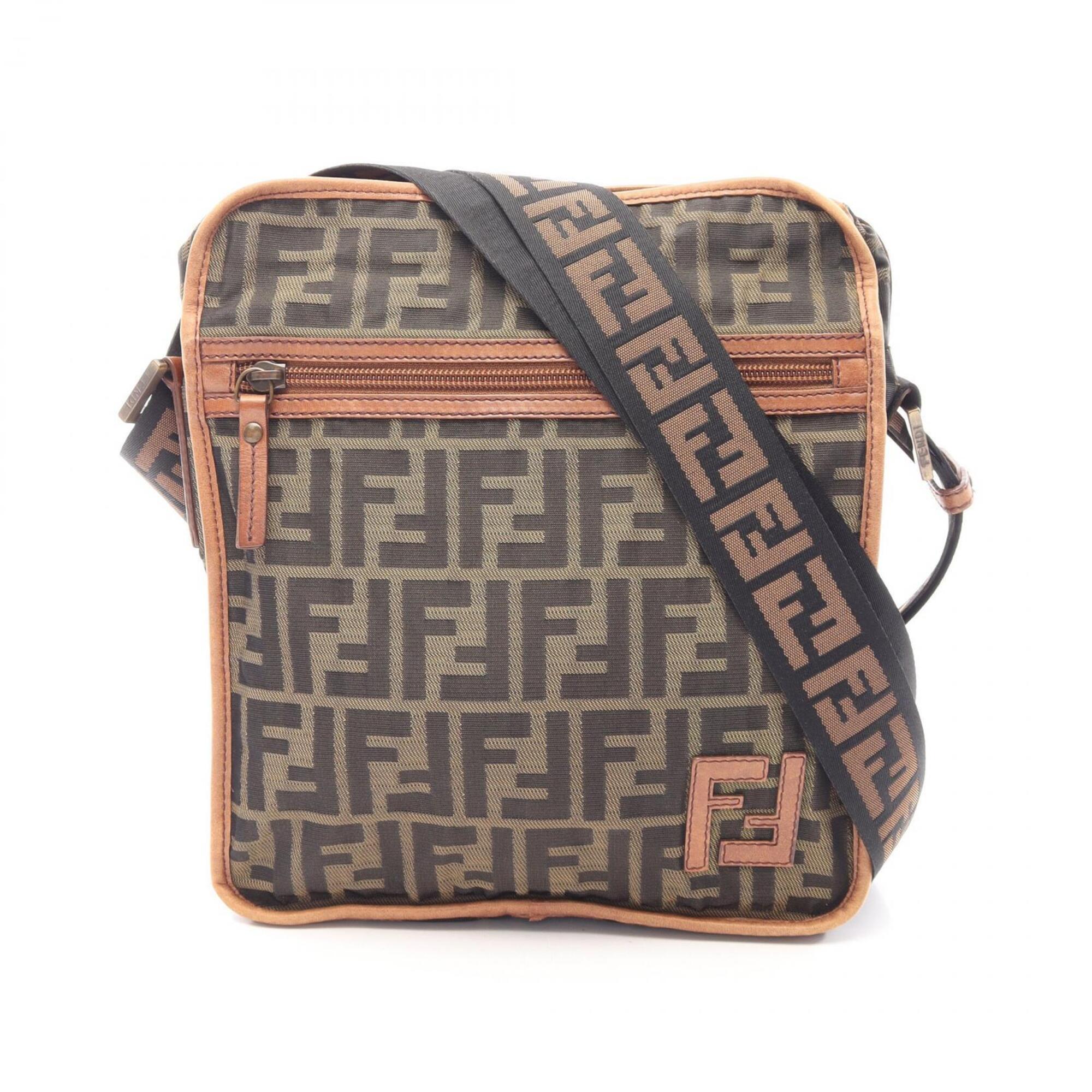 Fendi Black Brown Canvas Leather Handbag Shoulder Bag (Pre-Owned)