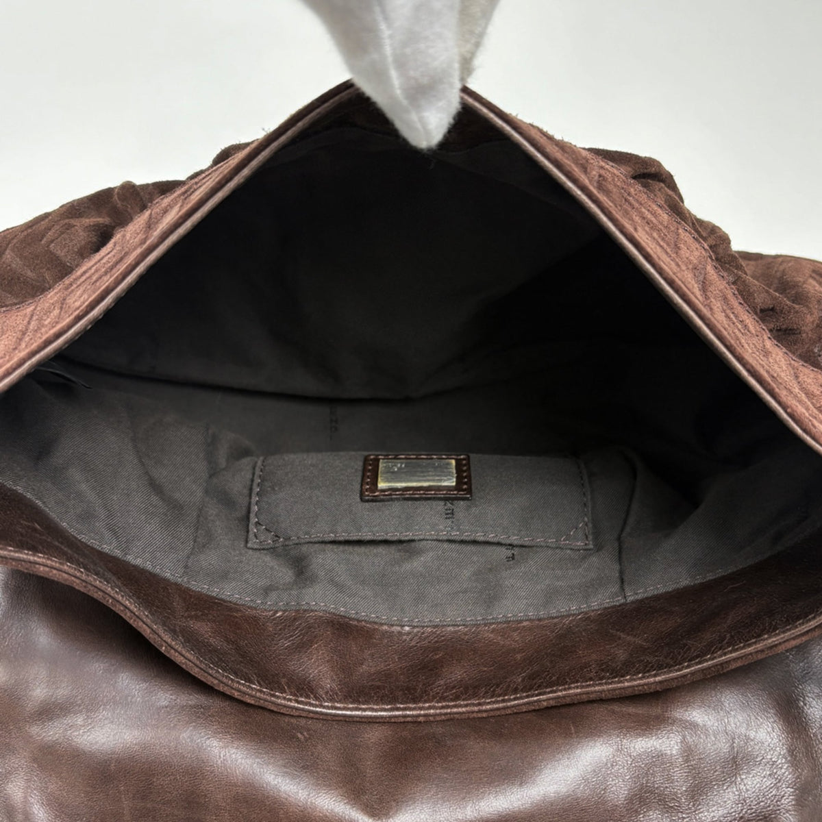 Fendi Zucca Brown Suede Shoulder Bag (Pre-Owned)