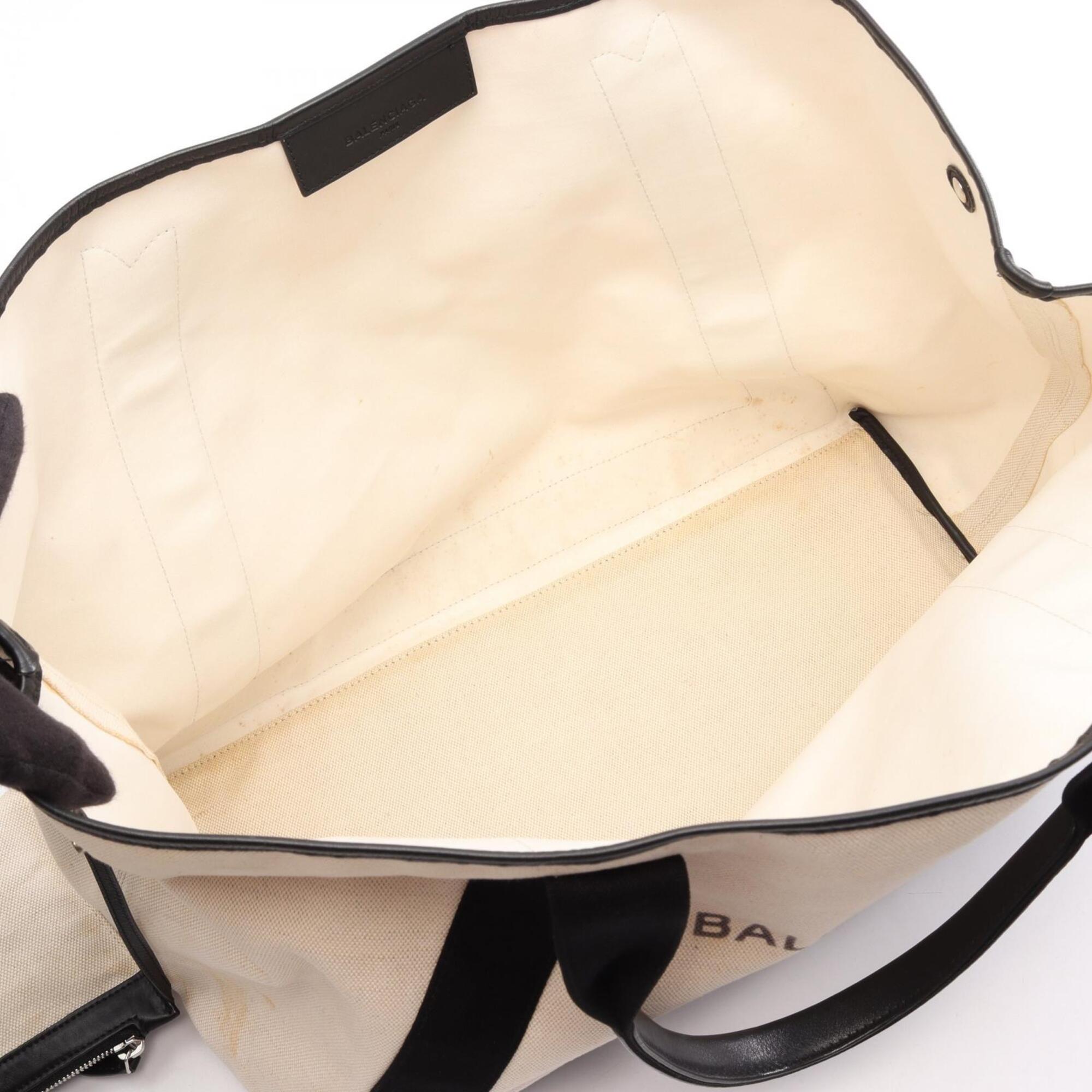 Balenciaga Black White Canvas Leather Handbag Tote Bag (Pre-Owned)