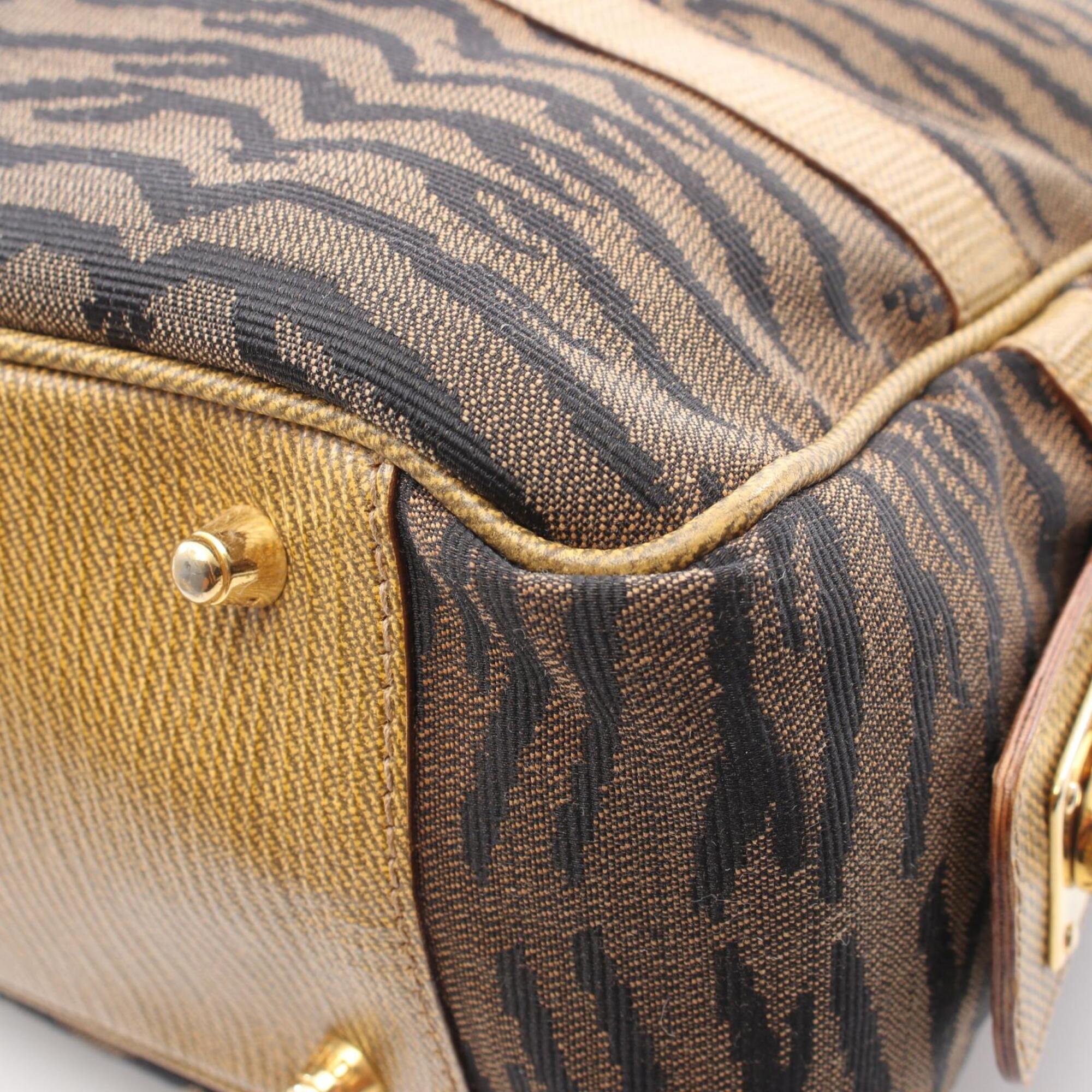 Fendi Black Brown Canvas Leather Handbag Tote Bag (Pre-Owned)