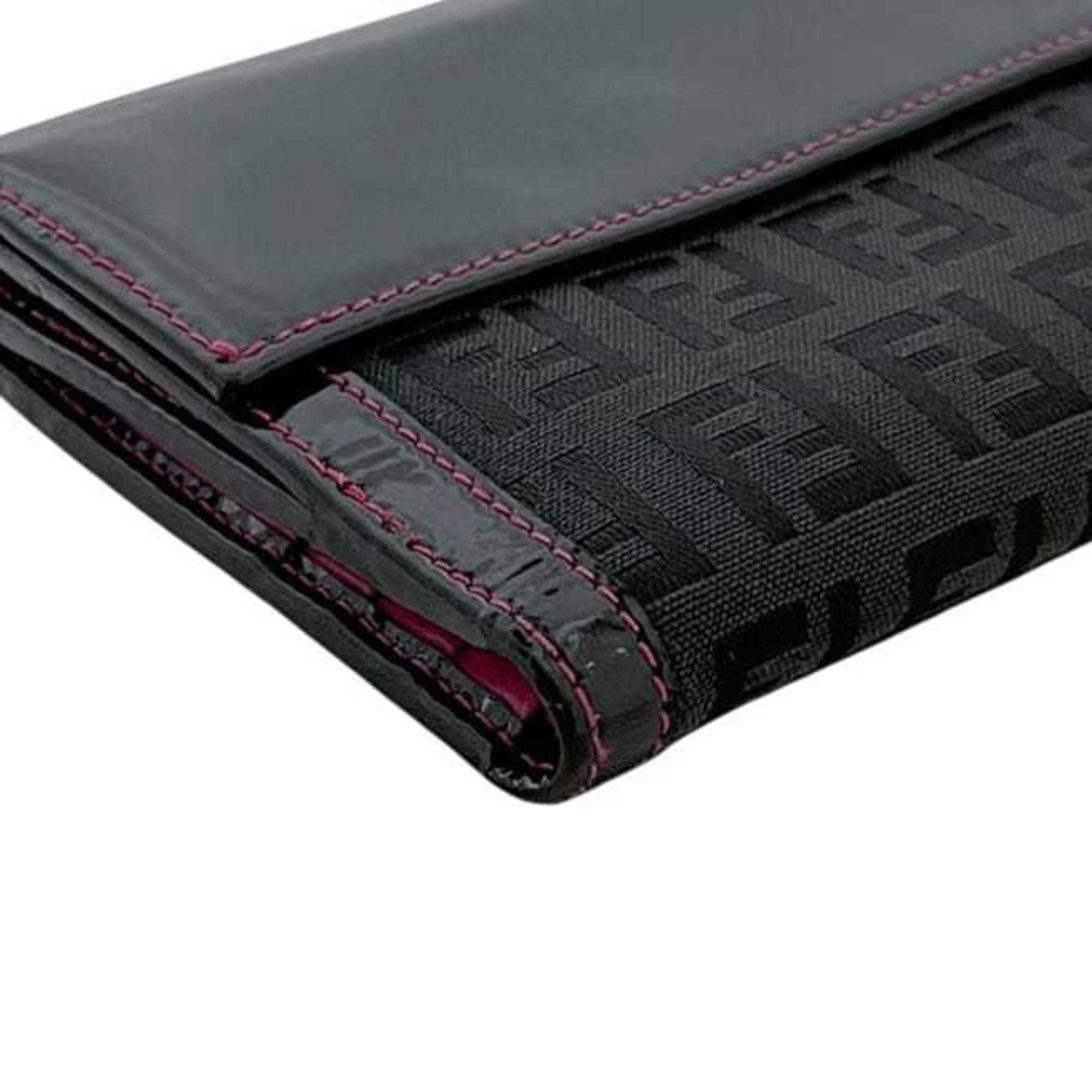 Fendi Black Pink Patent Leather Canvas Leather Wallet (Bi-Fold) (Pre-Owned)
