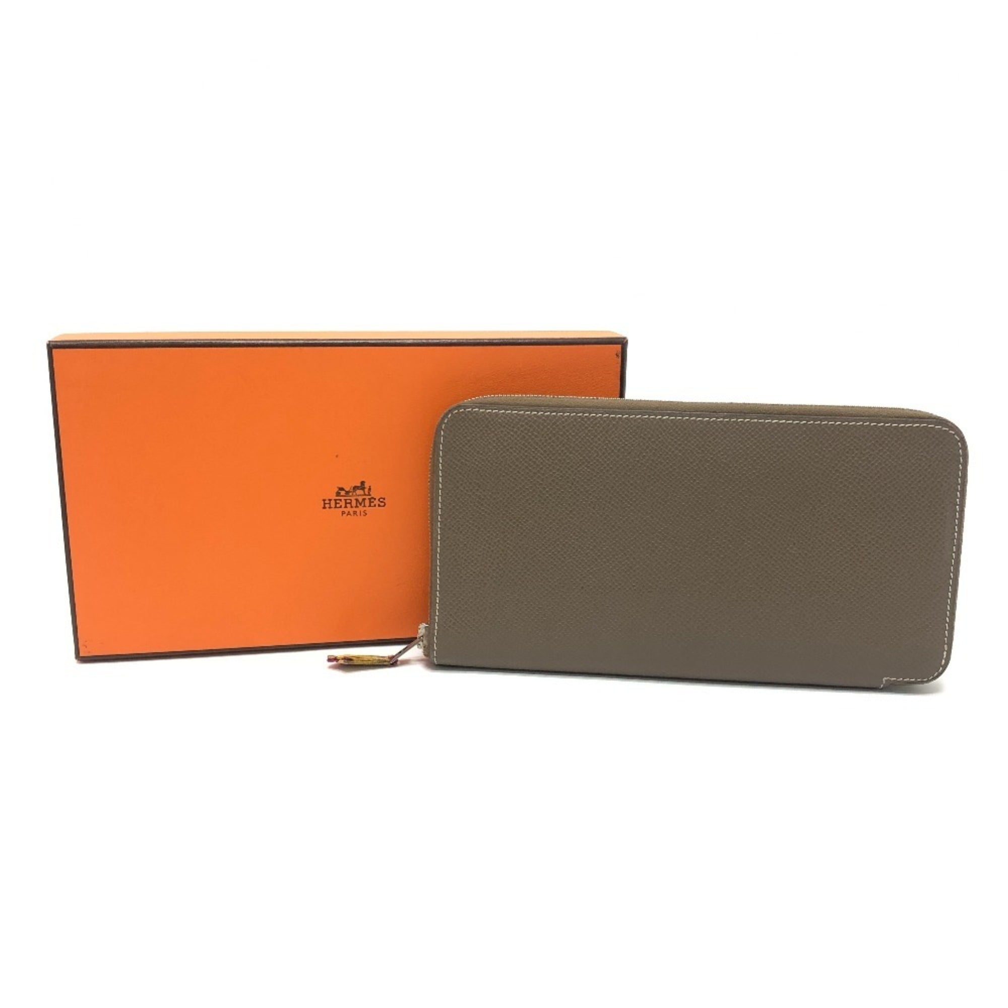 Hermes Brown Etoupe Gray Epsom Leather Long Wallet (Bi-Fold) (Pre-Owned)