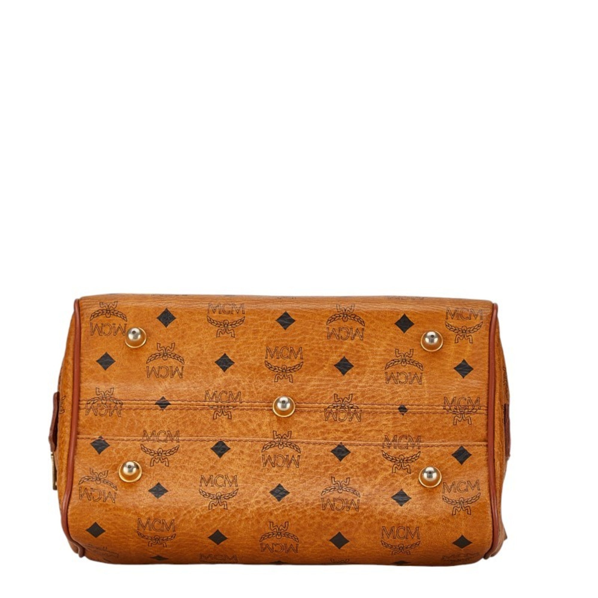 Mcm Brown Leather Boston Bag Handbag (Pre-Owned)