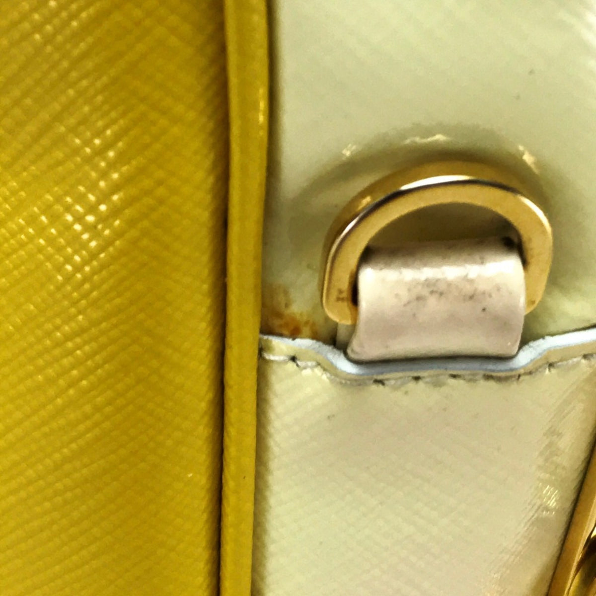Prada Saffiano White Yellow Leather Handbag (Pre-Owned)